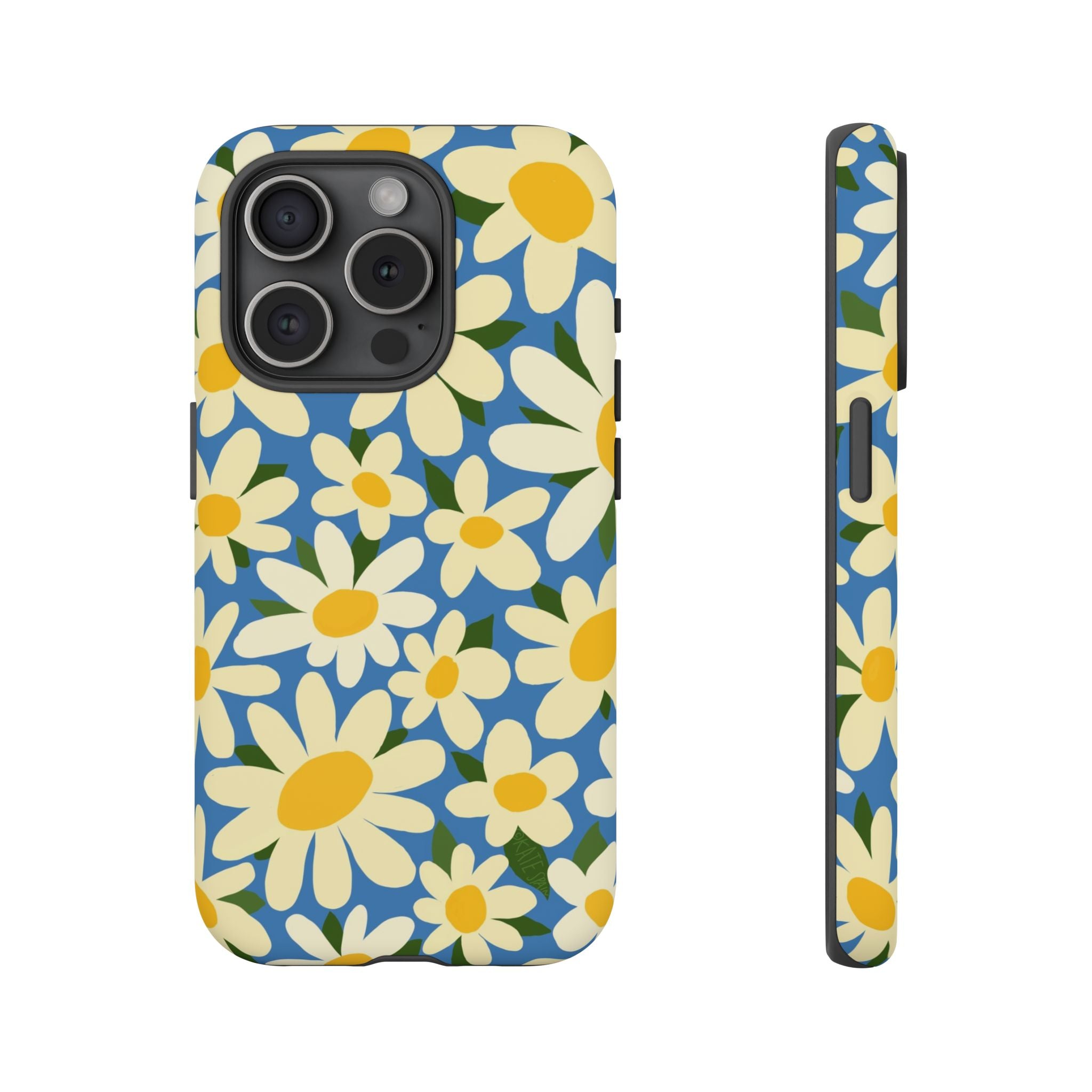 Shasta Daisy Tough iPhone 15 Pro Case – Matte | blue, cream, yellow daisy floral print