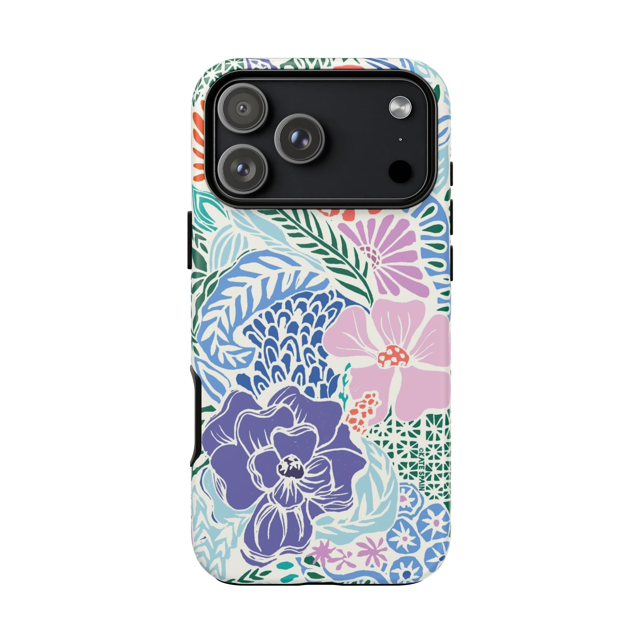 Tropica Tough iPhone 17 Pro Max Case – Matte | purple, coral, pink, blue botanical tropical floral print