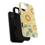 Sunny Sunflower MagSafe iPhone 16 Pro Max – Glossy | cream ground, large-scale yellow sunflower print, dual-layer case and inner lining detail with camera cutout view