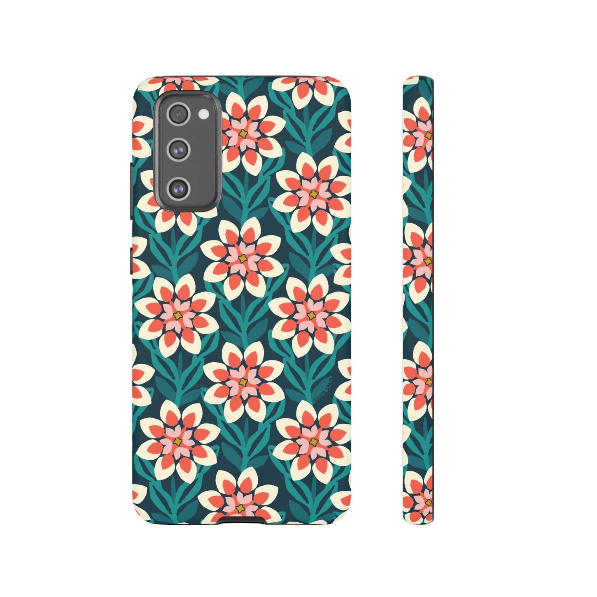 Luxury Modern Dahlia Samsung Galaxy  S20 FE Case – Matte | teal, coral, pink, cream modern dahlia print