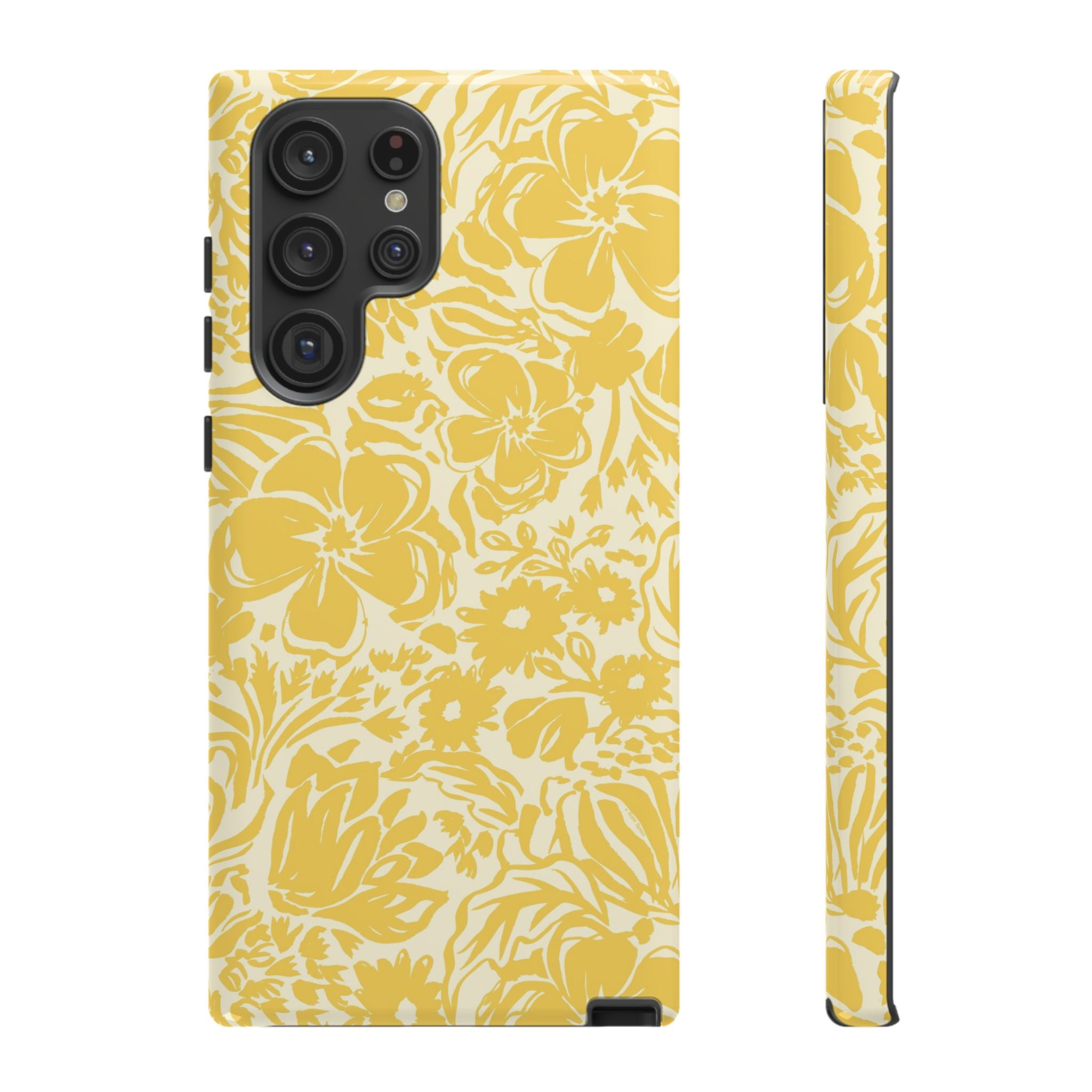 Rhapsody Yellow Samsung Galaxy S22 Ultra Glossy case — bold golden yellow floral print on cream by Kate Spain