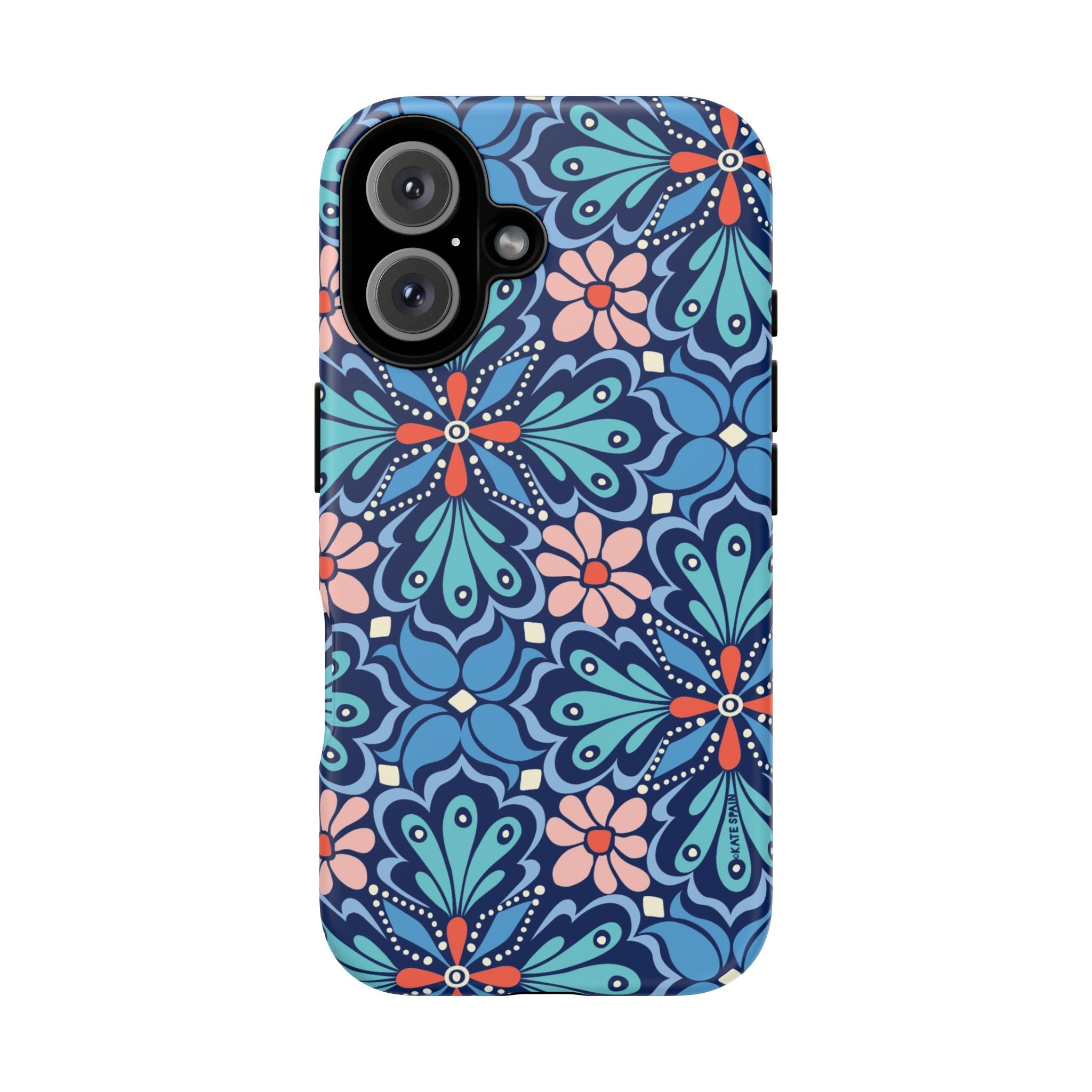 Bolero Tough iPhone 16 Case – Matte | navy, cobalt, blush geometric medallion floral print
