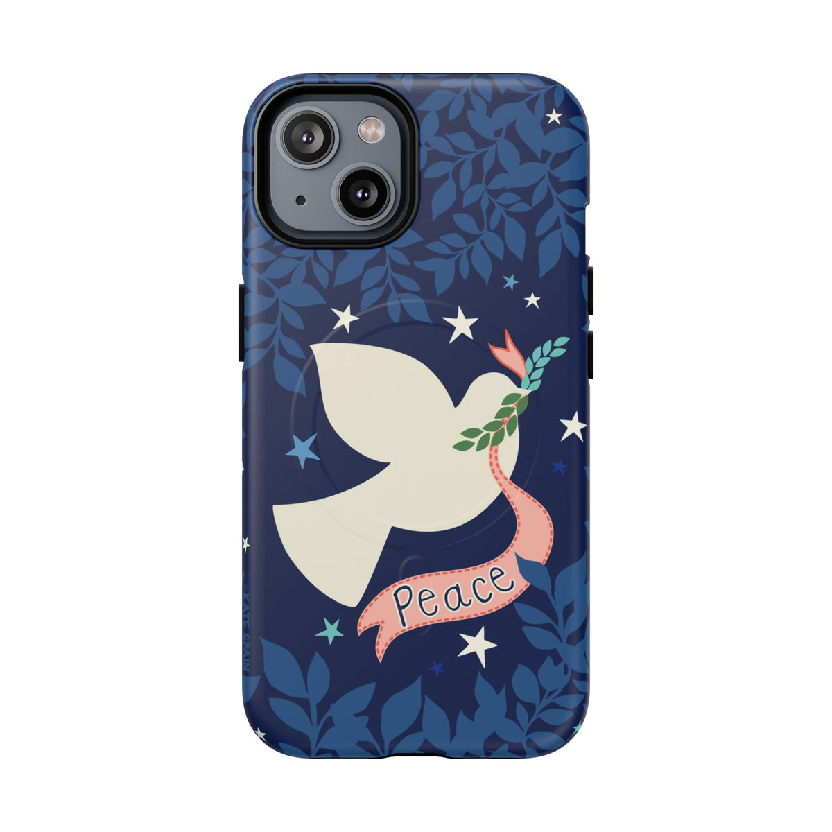 Peace MagSafe iPhone 14 Case – Matte | navy, cream peace dove, stars, botanical print