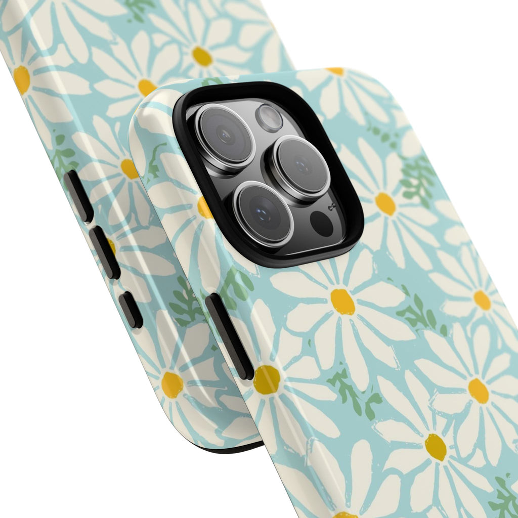 Daisies Tough iPhone 16 Pro Max Case – Glossy | mint, white, yellow botanical daisy floral print