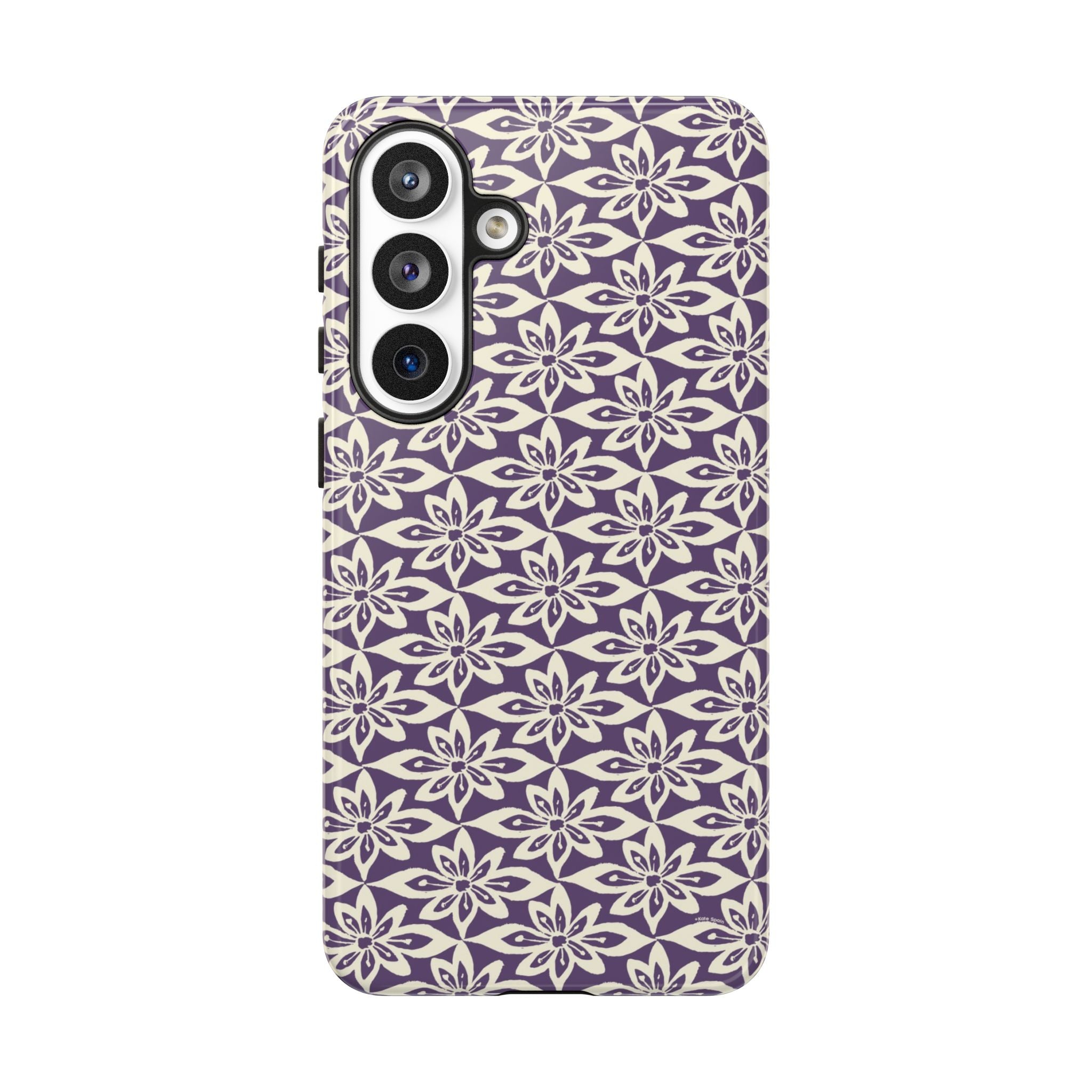 Lily Plum Samsung Galaxy S26 Plus Glossy case — graphic white lily print on rich violet — botanical phone case by Kate Spain