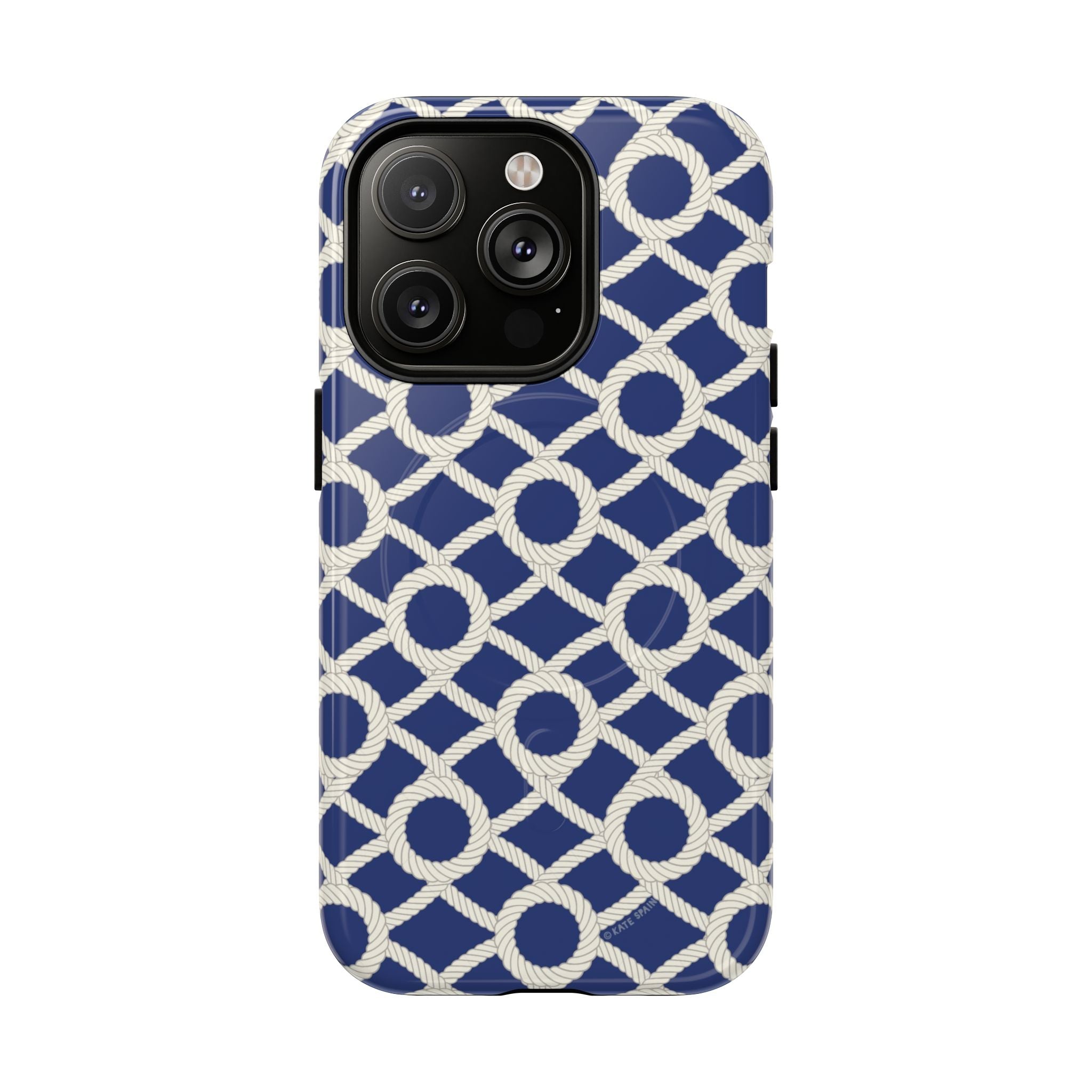 Sailor's Knot MagSafe iPhone 14 Pro Case – Glossy | cream, navy nautical print