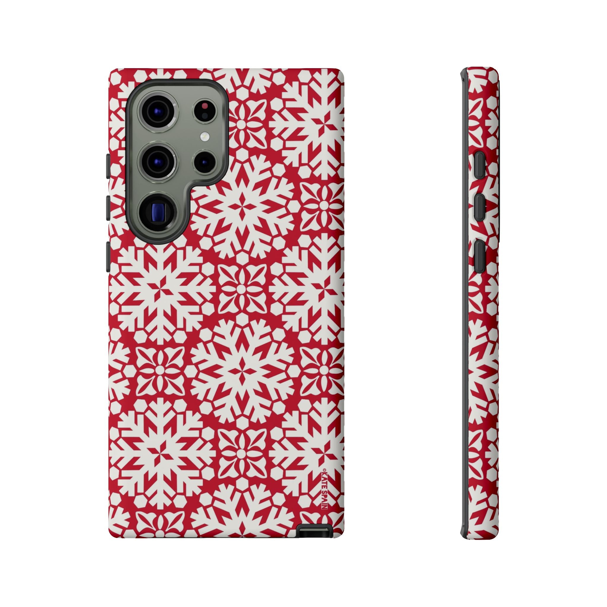 Flurry Samsung Galaxy S23 Ultra Case – Matte | white, red geometric snowflake tile print