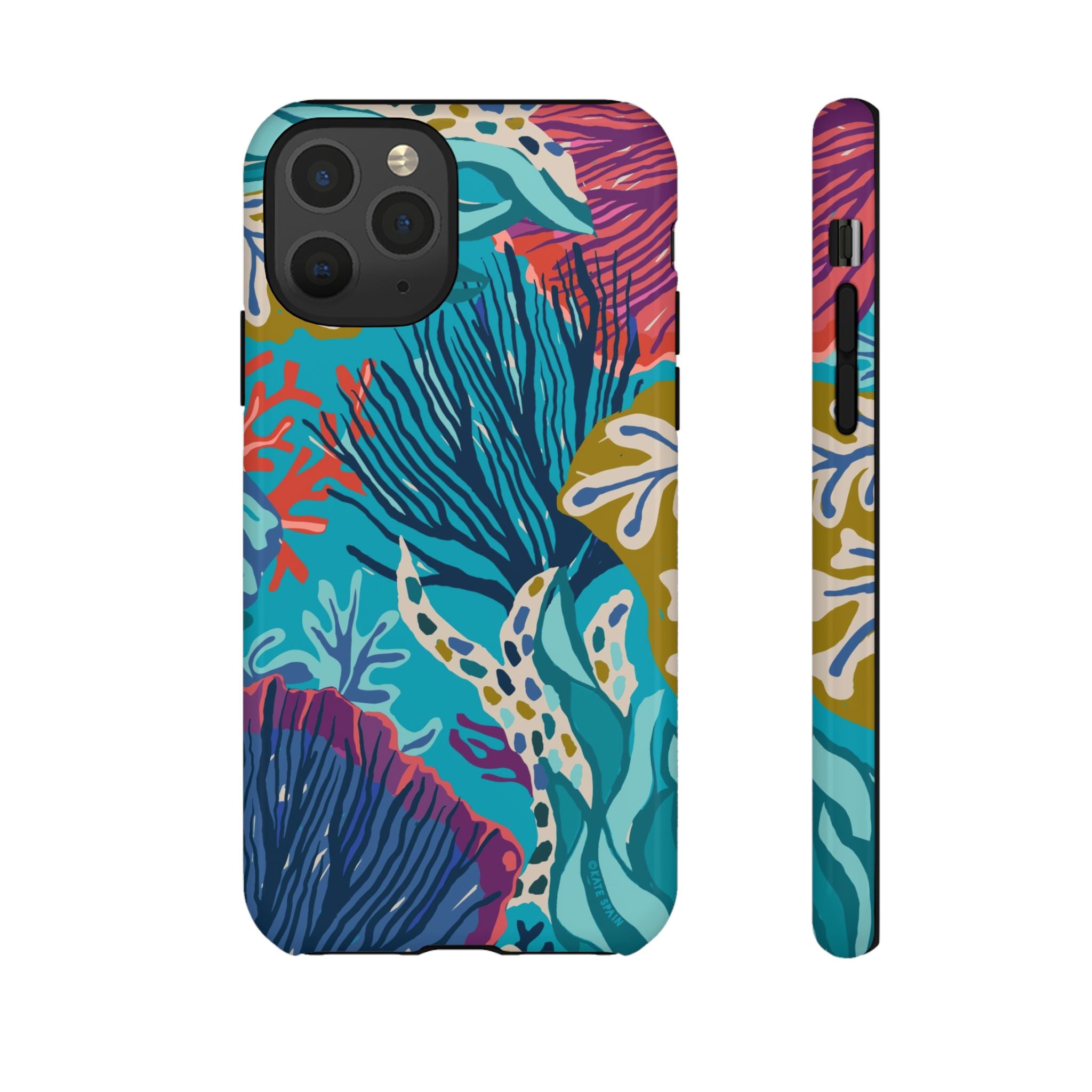 Reef Tough iPhone 11 Pro Case – Glossy | teal, coral, navy, purple botanical coral reef print