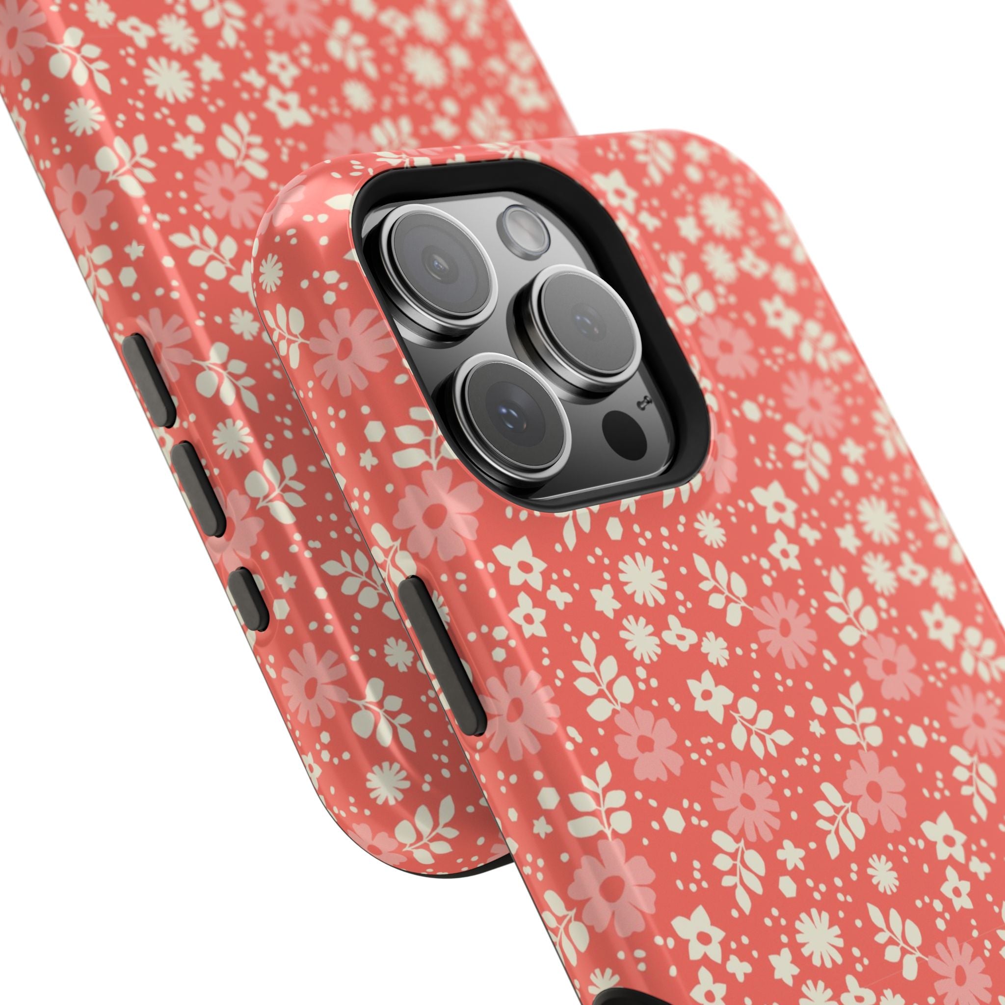 Petaline MagSafe iPhone 16 Pro Max Case – Glossy | lifestyle angled view of button, ports, and camera cutout