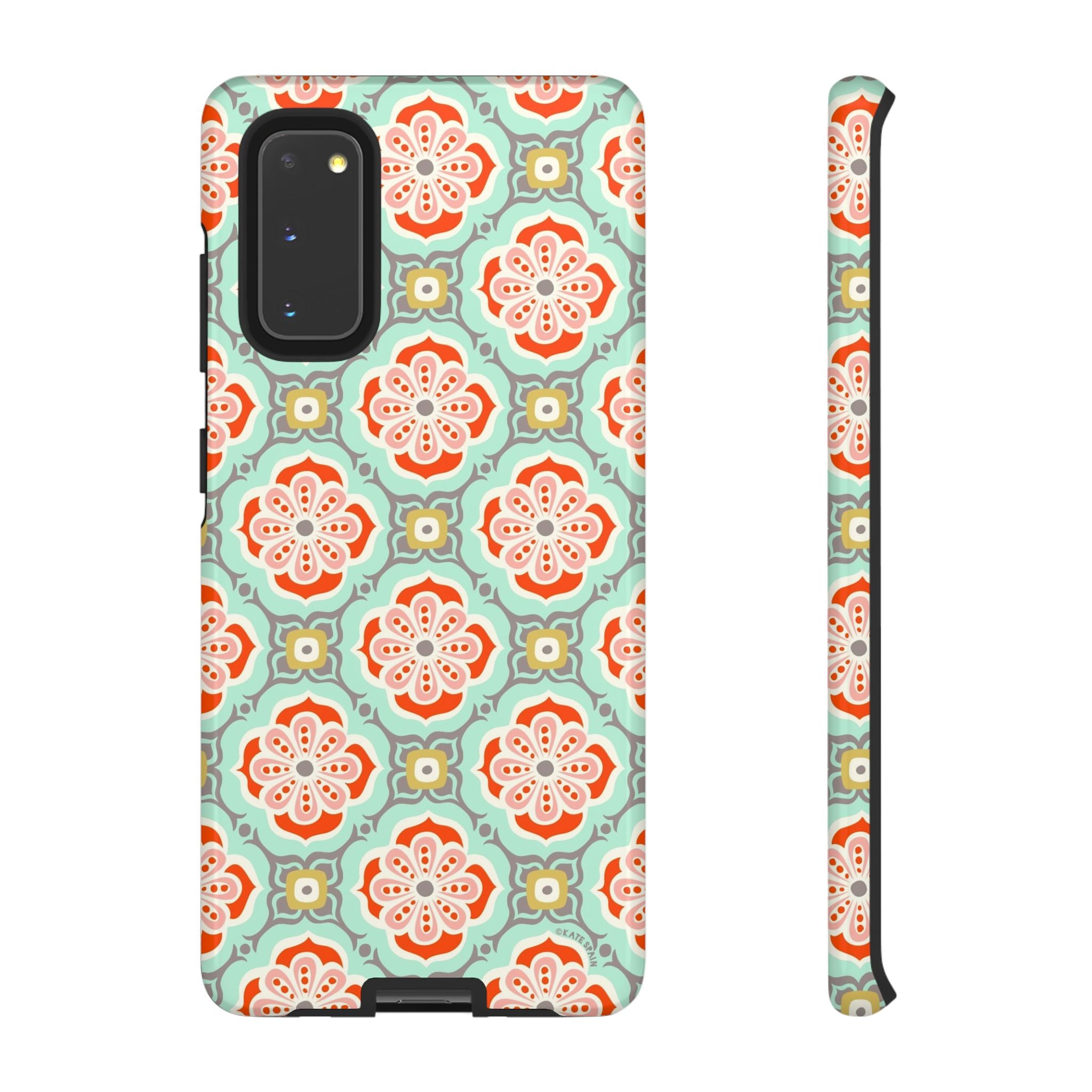 Luxury Alhambra Samsung Galaxy S20 Case – Glossy | light turquoise, coral, cream geometric medallion tile print