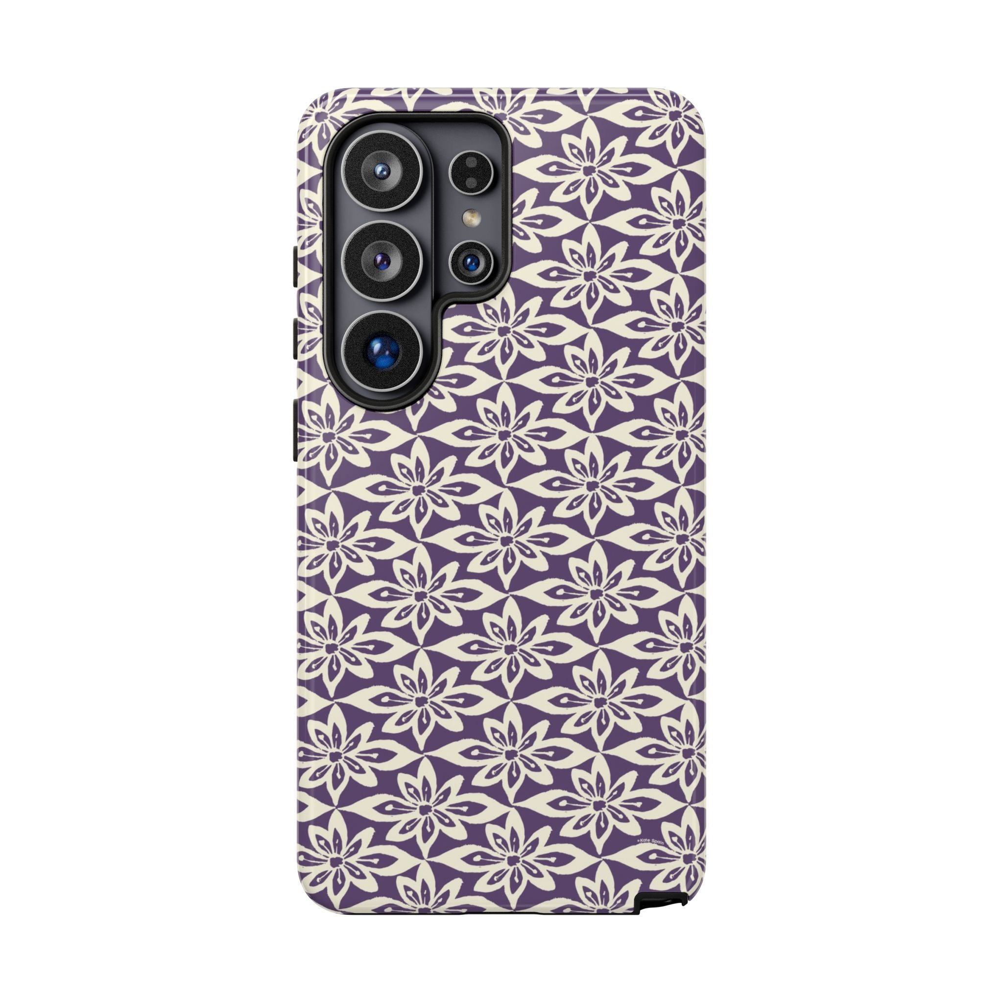 Lily Plum Samsung Galaxy S26 Ultra Glossy case — graphic white lily print on rich violet — botanical phone case by Kate Spain