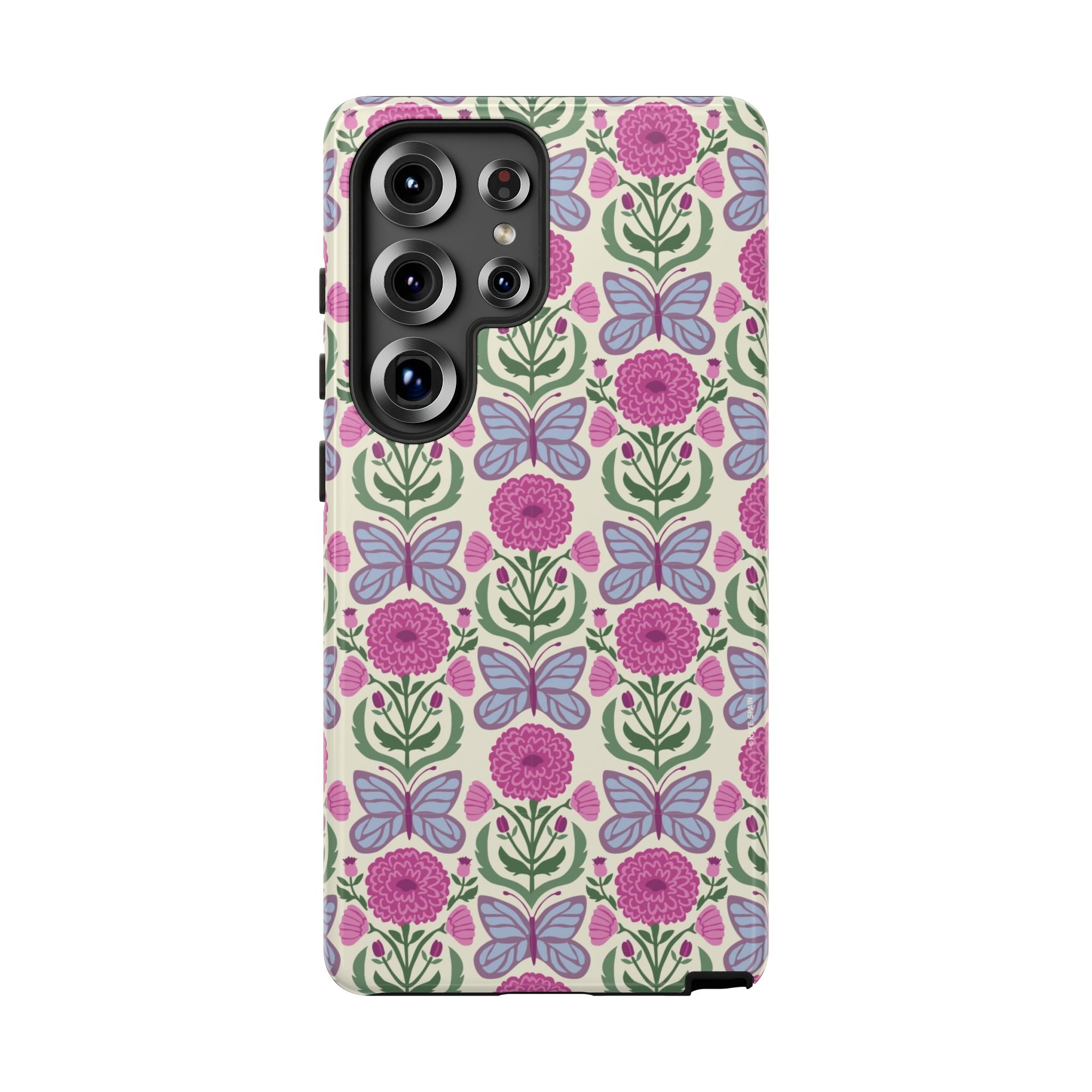 Luxury Butterfly Samsung Galaxy S25 Ultra Case – Glossy | cream, magenta, periwinkle butterfly floral print
