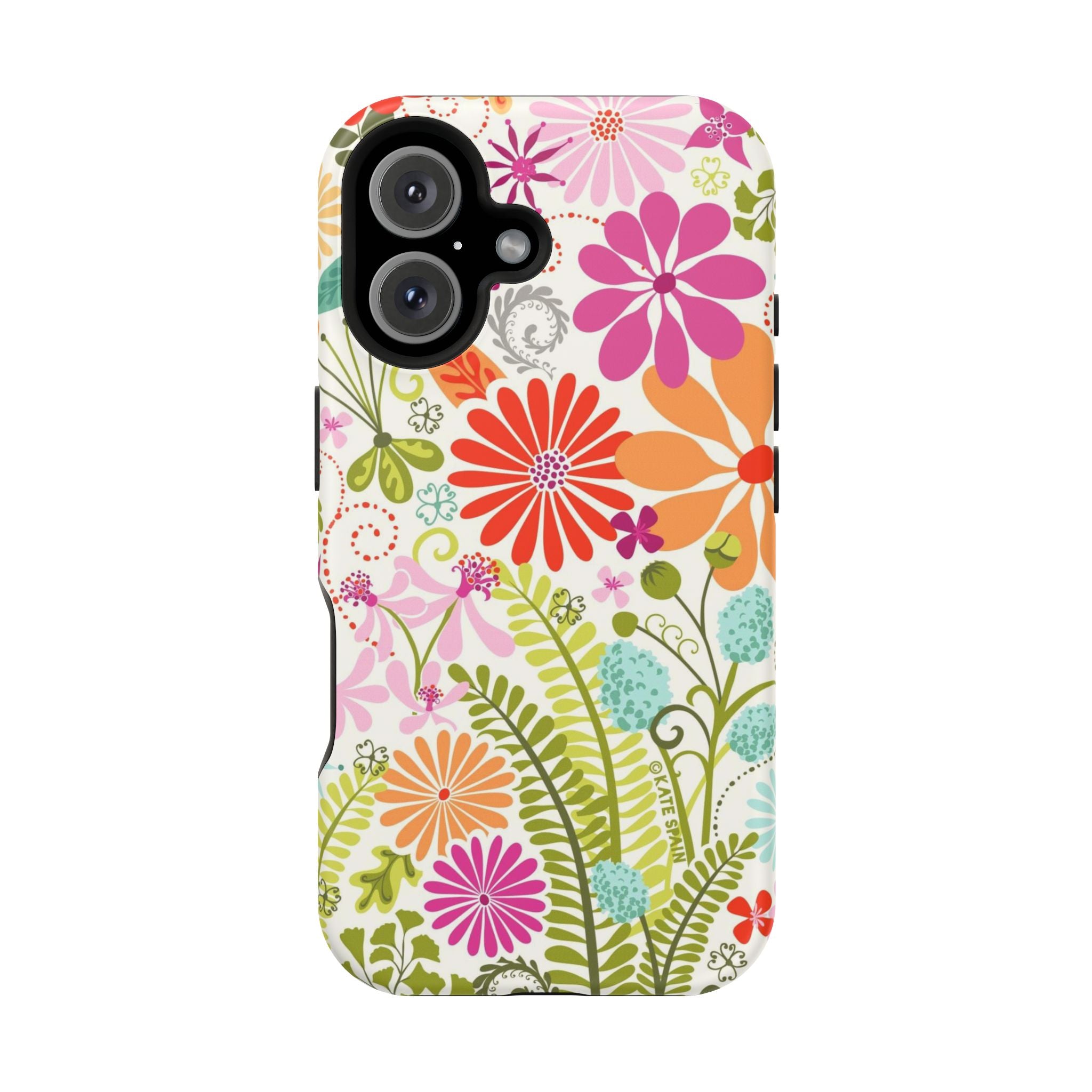 Luxury Terrain MagSafe iPhone 16 Case – Matte | white, magenta, coral botanical woodland floral print