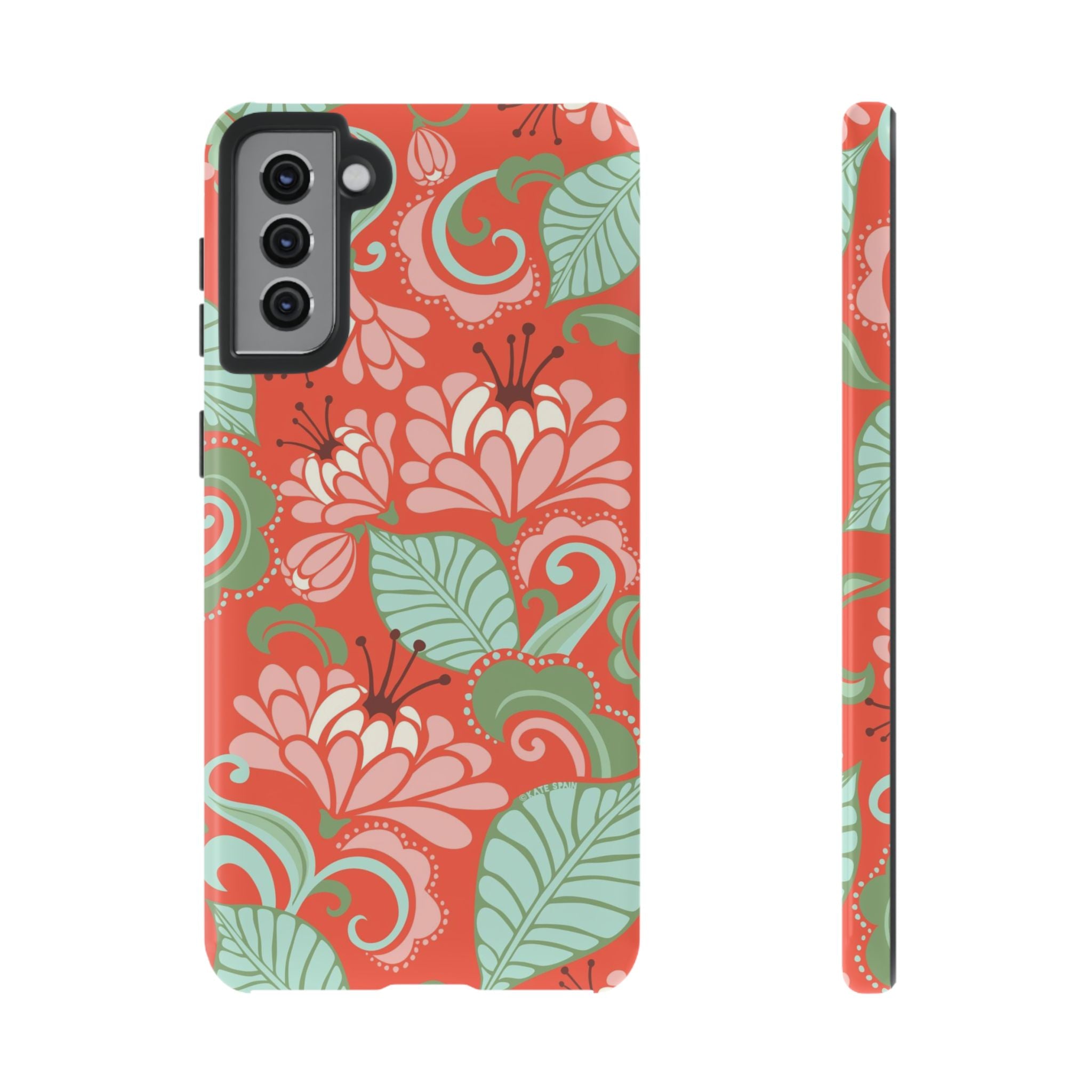 Designer Sarabande Samsung Galaxy S21 Case – Glossy | coral, blush, mint tropical floral print