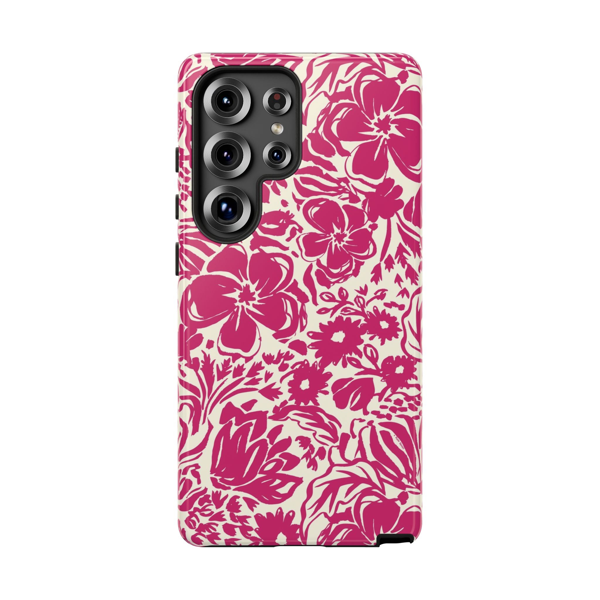 Rhapsody Bright Pink Samsung Galaxy S25 Plus Matte case — bold magenta floral print on cream by Kate Spain