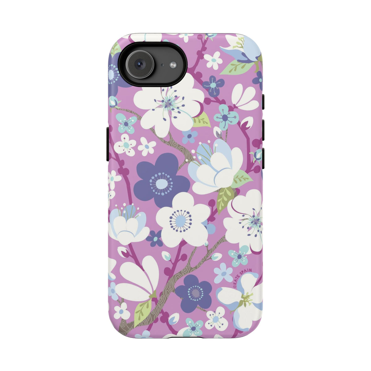 Purple Cherry Blossom Tough iPhone 16e Case – Matte | mauve, white, periwinkle cherry blossom floral print