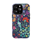Peacock Sanctuary MagSafe iPhone 13 Pro Case – Glossy | navy, teal, coral multicolor vibrant peacock feather botanical print