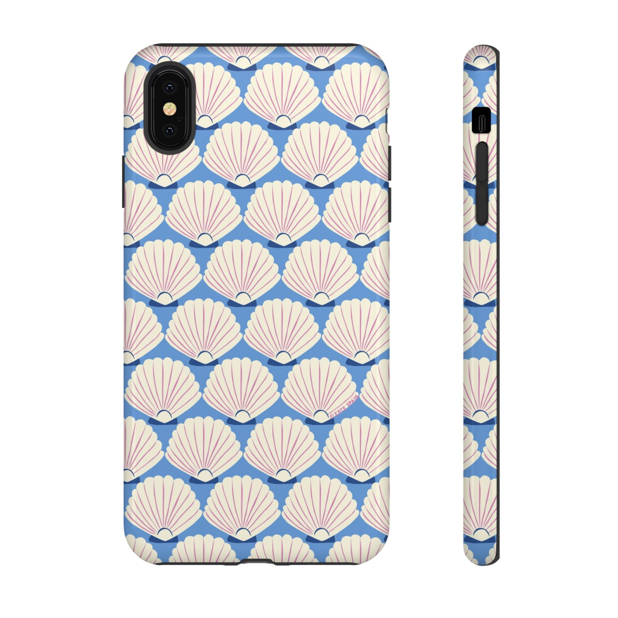Seashells Tough iPhone XS Max Case – Glossy | periwinkle, cream, blush scallop shell print