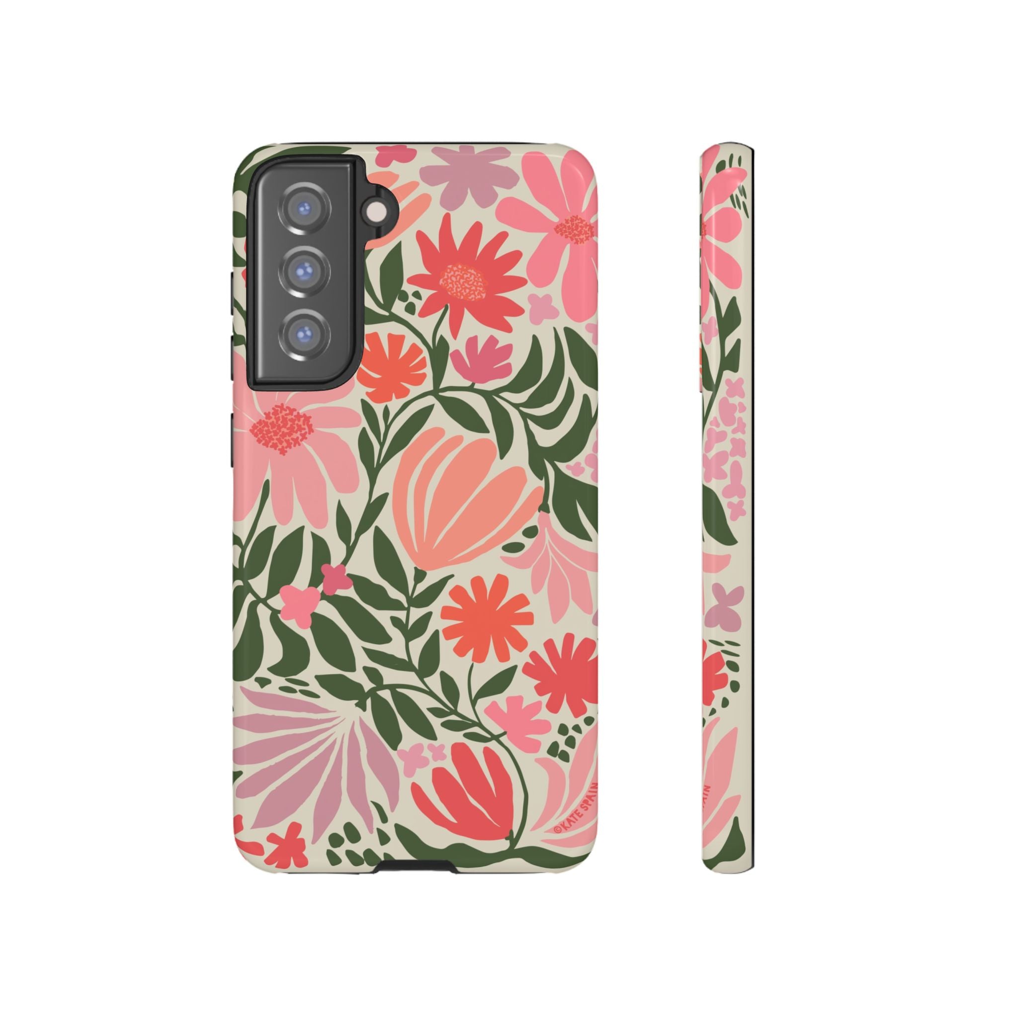 Luxury Botanica Samsung Galaxy S21 FE Case – Glossy | cream, coral, pink botanical wildflower print