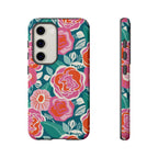 Luxury Tea Rose Teal Samsung Galaxy S23 Case – Matte | teal, coral, pink botanical rose floral print