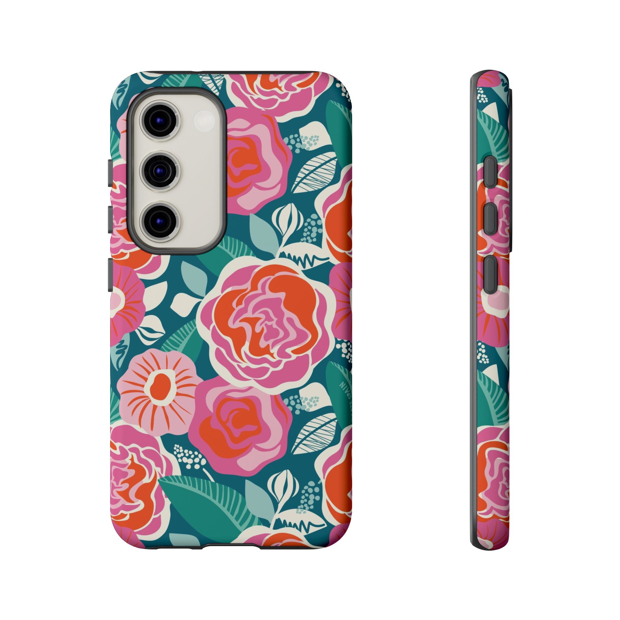 Luxury Tea Rose Teal Samsung Galaxy S23 Case – Matte | teal, coral, pink botanical rose floral print