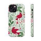 Birds and Berries Tough iPhone 13 Mini Case – Matte | cream, red, green botanical cardinal berry print