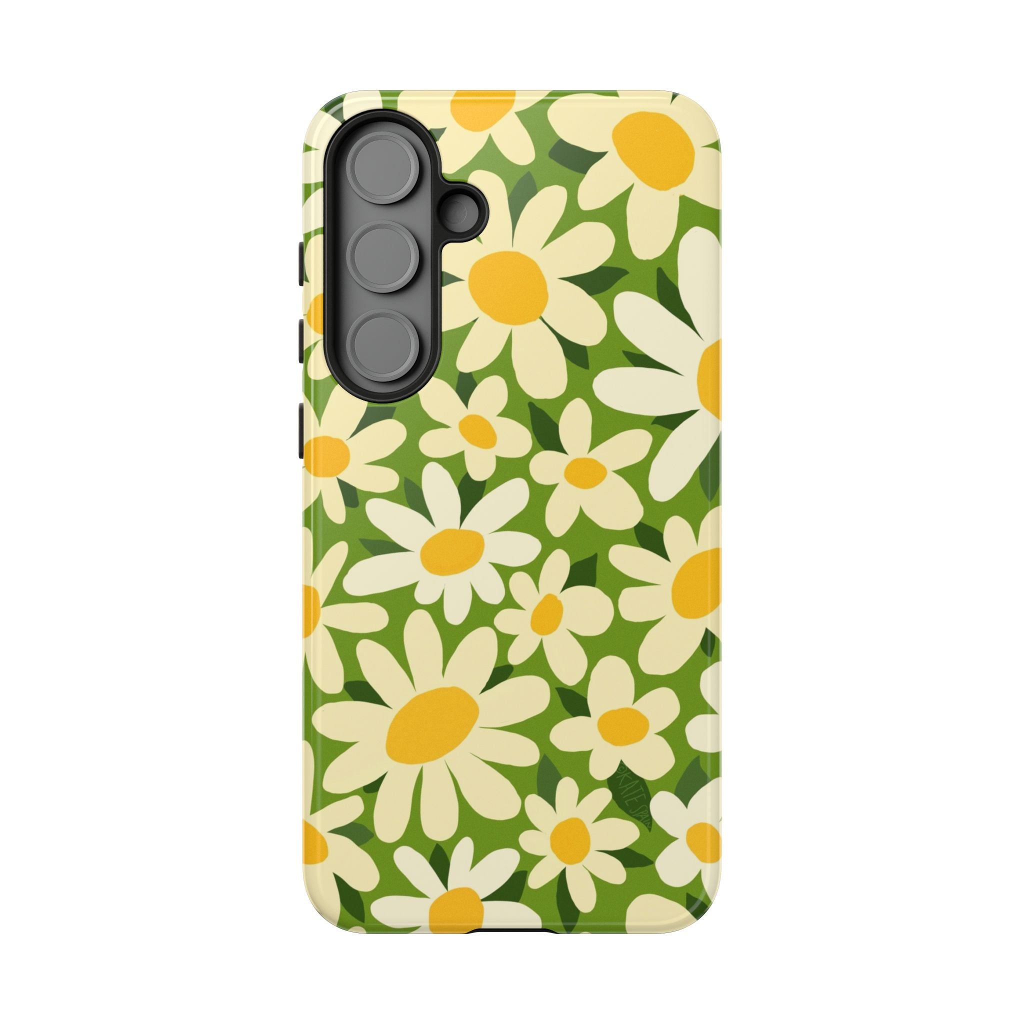 Luxury Shasta Samsung Galaxy S25 Plus Case – Glossy | green, white, yellow daisy floral print