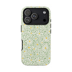 Montauk Daisy Meadow Green iPhone 17 Air Case – Matte | sage green, white graphic daisy and fern print, golden yellow centers | dual-layer protection