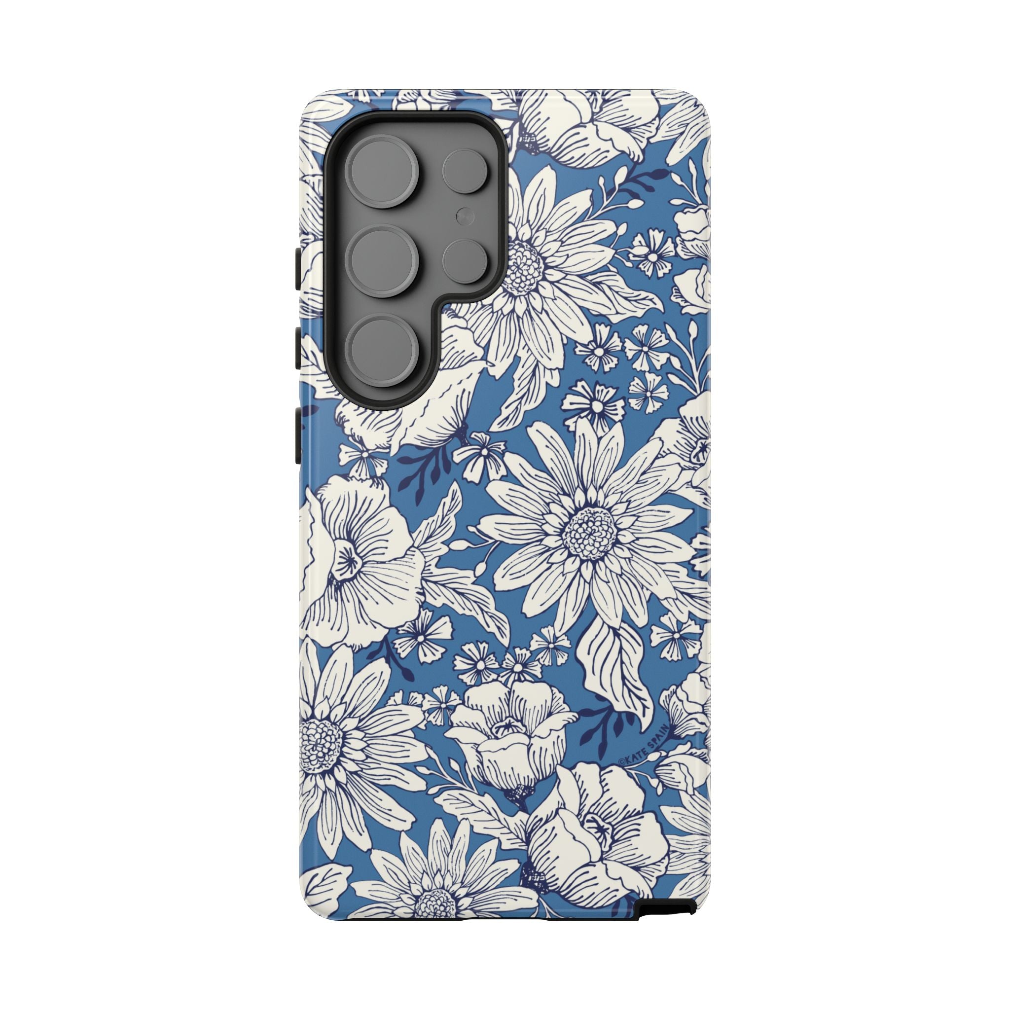 Luxury Jardin Samsung Galaxy S25 Ultra Case – Matte | steel blue, white botanical daisy floral print