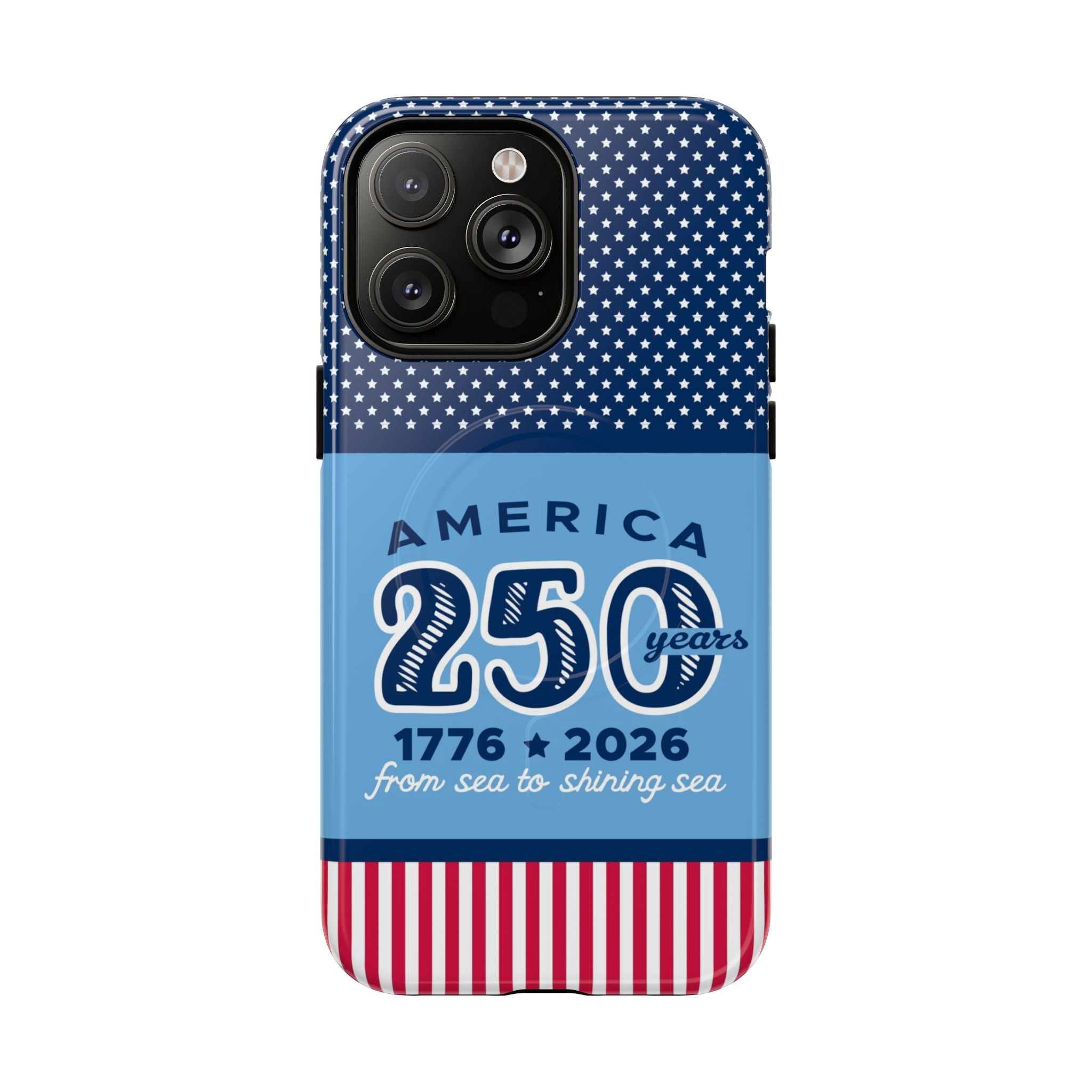Sea to Shining Sea MagSafe iPhone 14 Pro Max Case – Glossy | navy, sky blue, red, white American stars & stripes 250th anniversary print