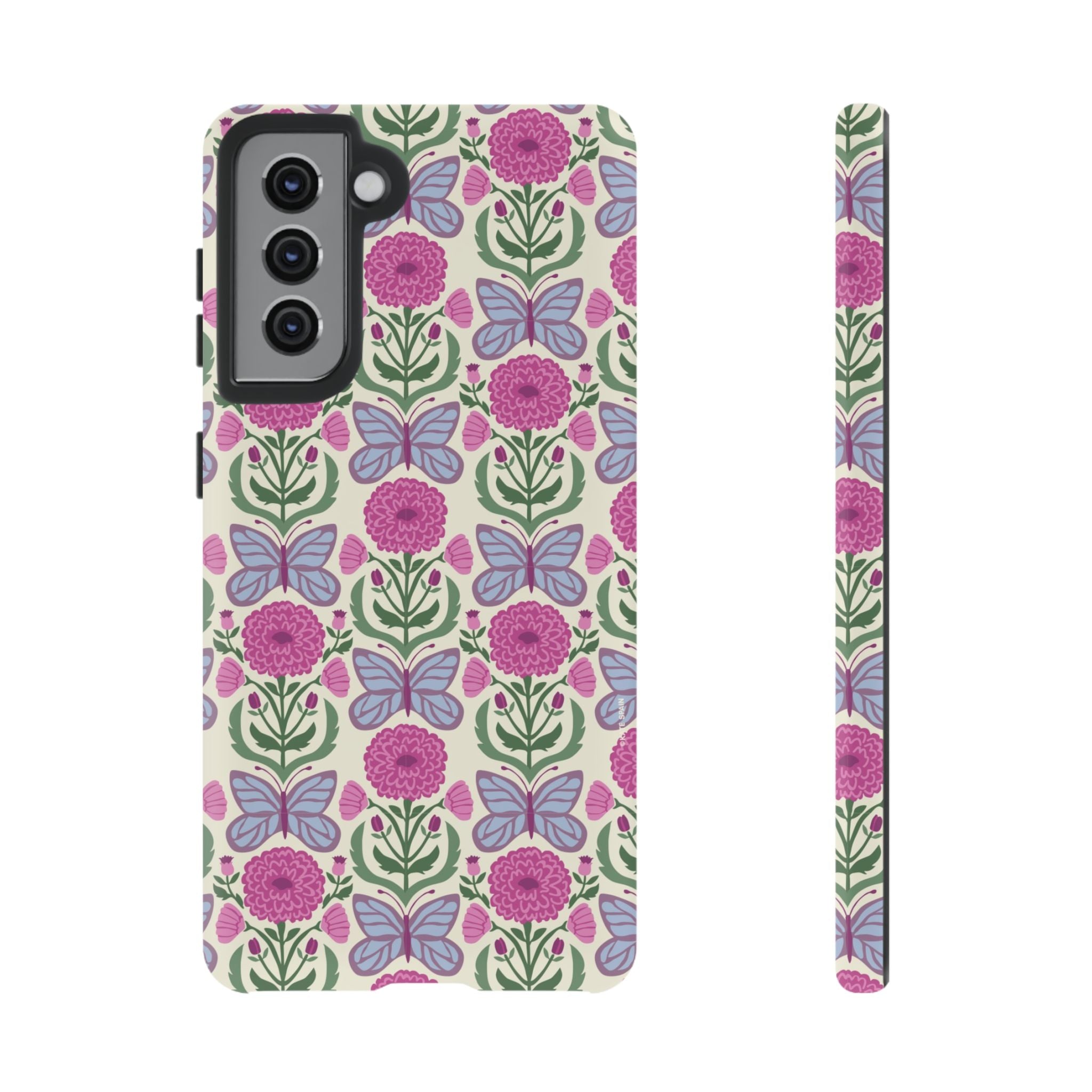 Luxury Butterfly Samsung Galaxy S21 Case – Matte | cream, magenta, periwinkle butterfly floral print