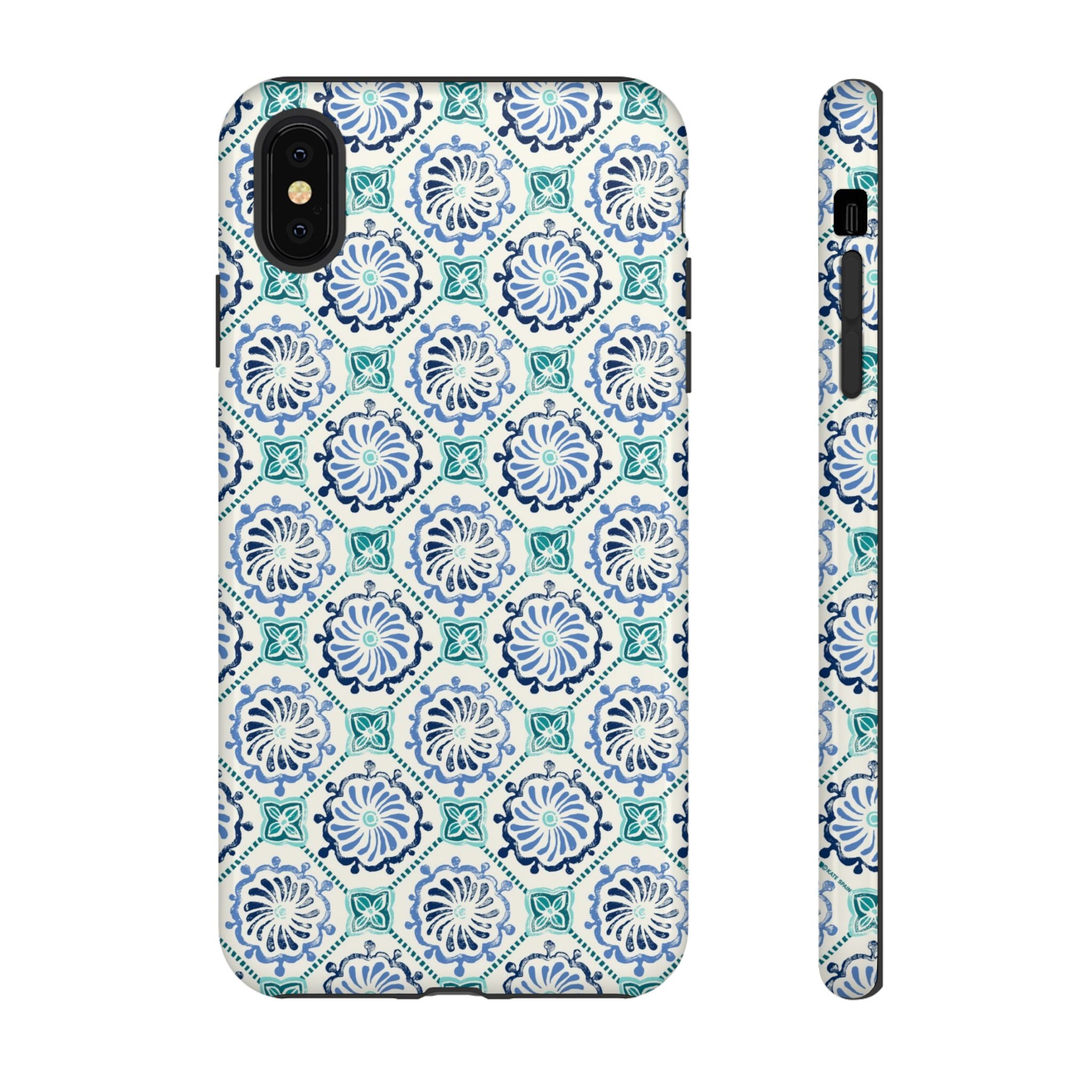 Horizon Blue Tile Tough iPhone XS Max Case – Glossy | blue, turquoise, cream white dual-layer protection