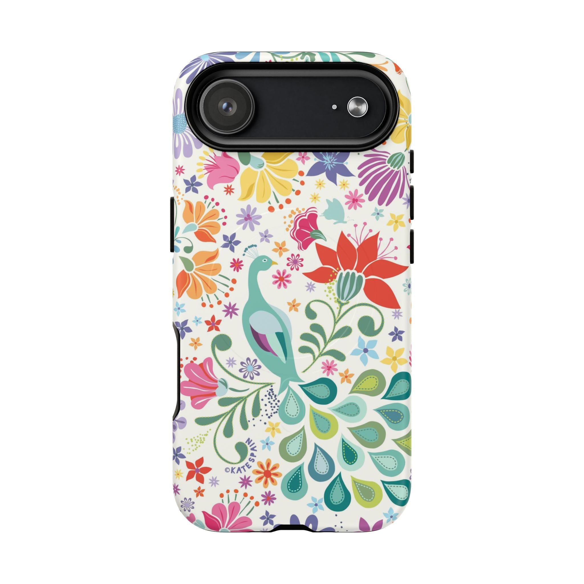 Peacock Sanctuary MagSafe iPhone 17 Air Case – Matte | cream, teal, coral multicolor vibrant peacock feather botanical print