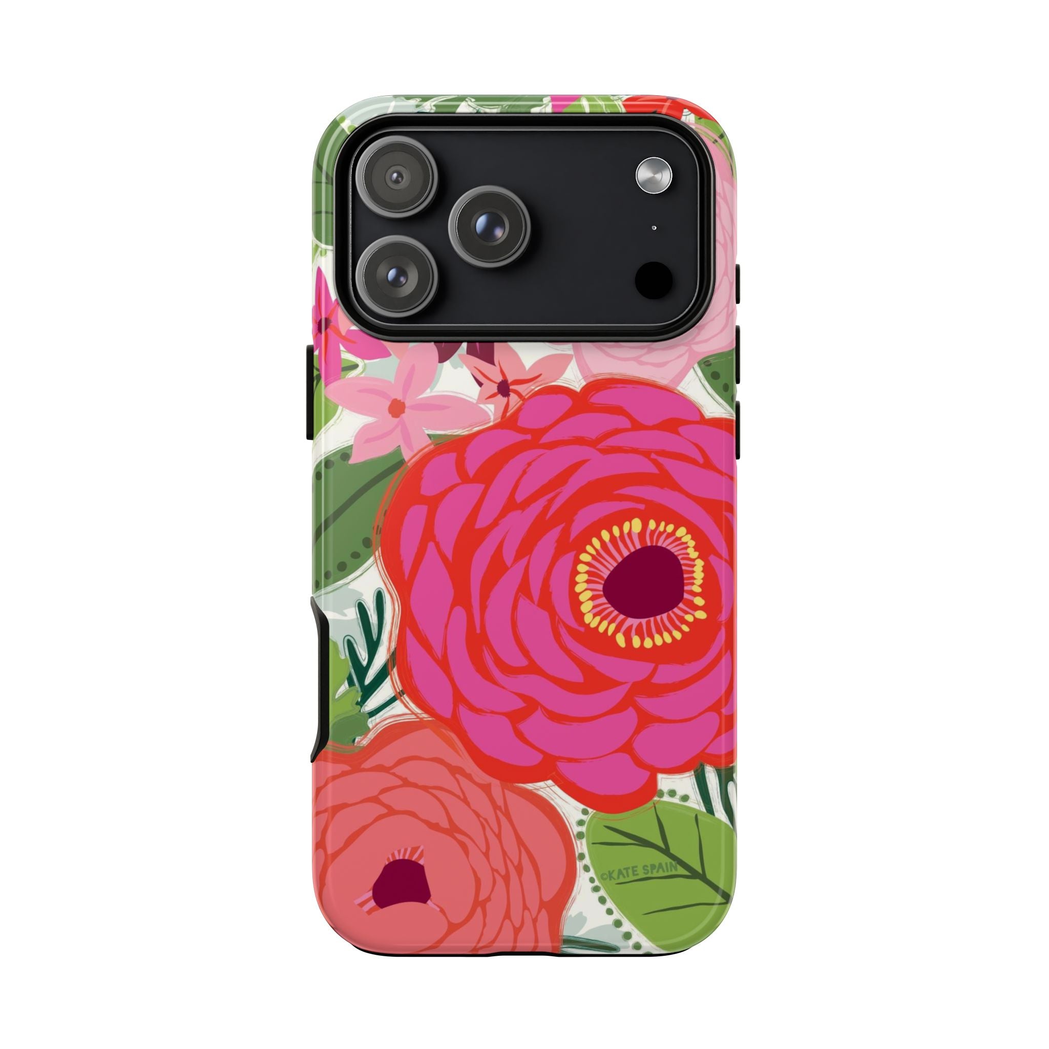 Bloomerie Tough iPhone 17 Pro Max Case – Glossy | cream, magenta, coral botanical peony floral print