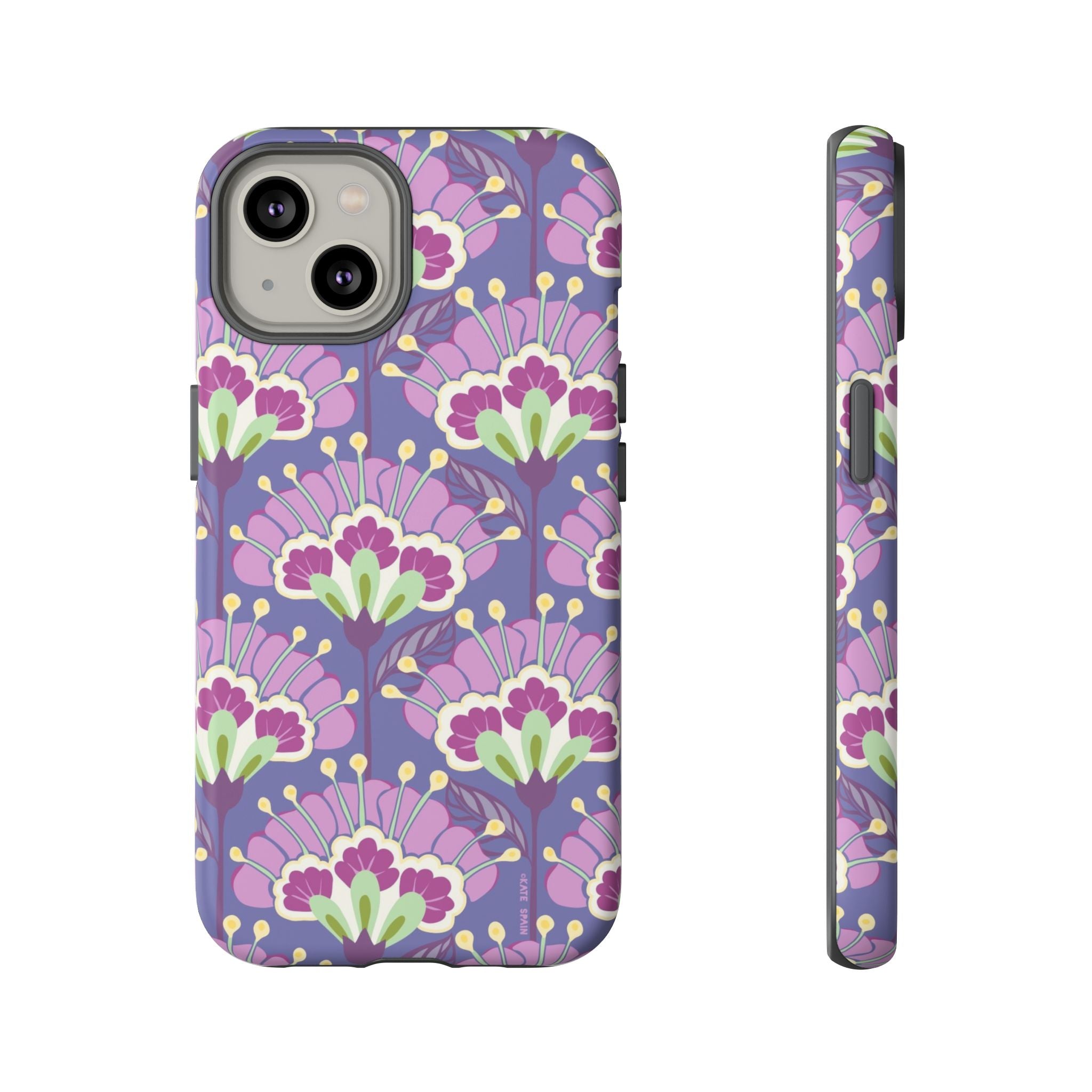 Lantern Flower Tough iPhone 14 Case – Matte | periwinkle, purple, mauve, sage botanical lantern floral print