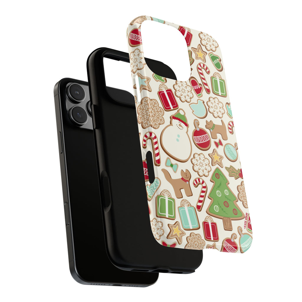 Gingerbread Cookies Tough iPhone 16 Pro Max Case – dual-layer construction detail | cream, red, green gingerbread holiday cookie print