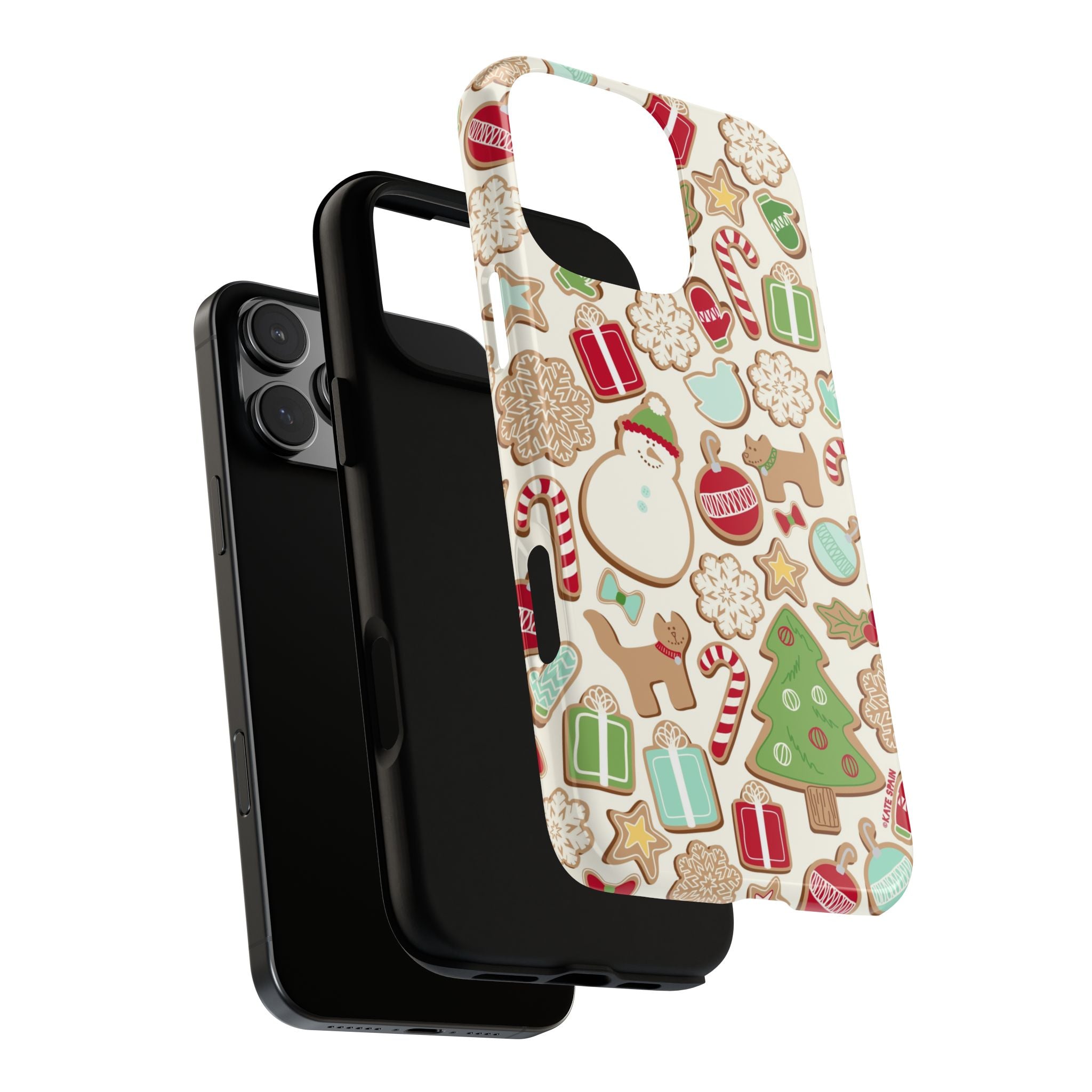 Gingerbread Cookies Tough iPhone 16 Pro Max Case – dual-layer construction detail | cream, red, green gingerbread holiday cookie print