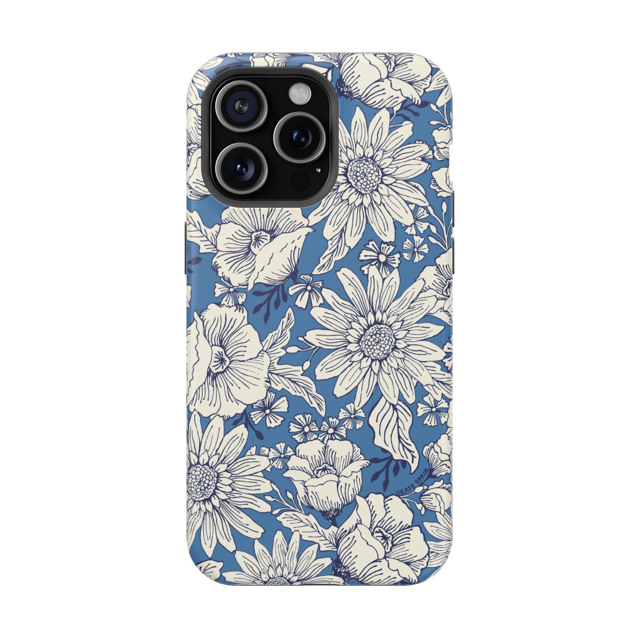 Jardin Luxury MagSafe iPhone 15 Pro Max Case – Matte | navy and cream botanical floral print