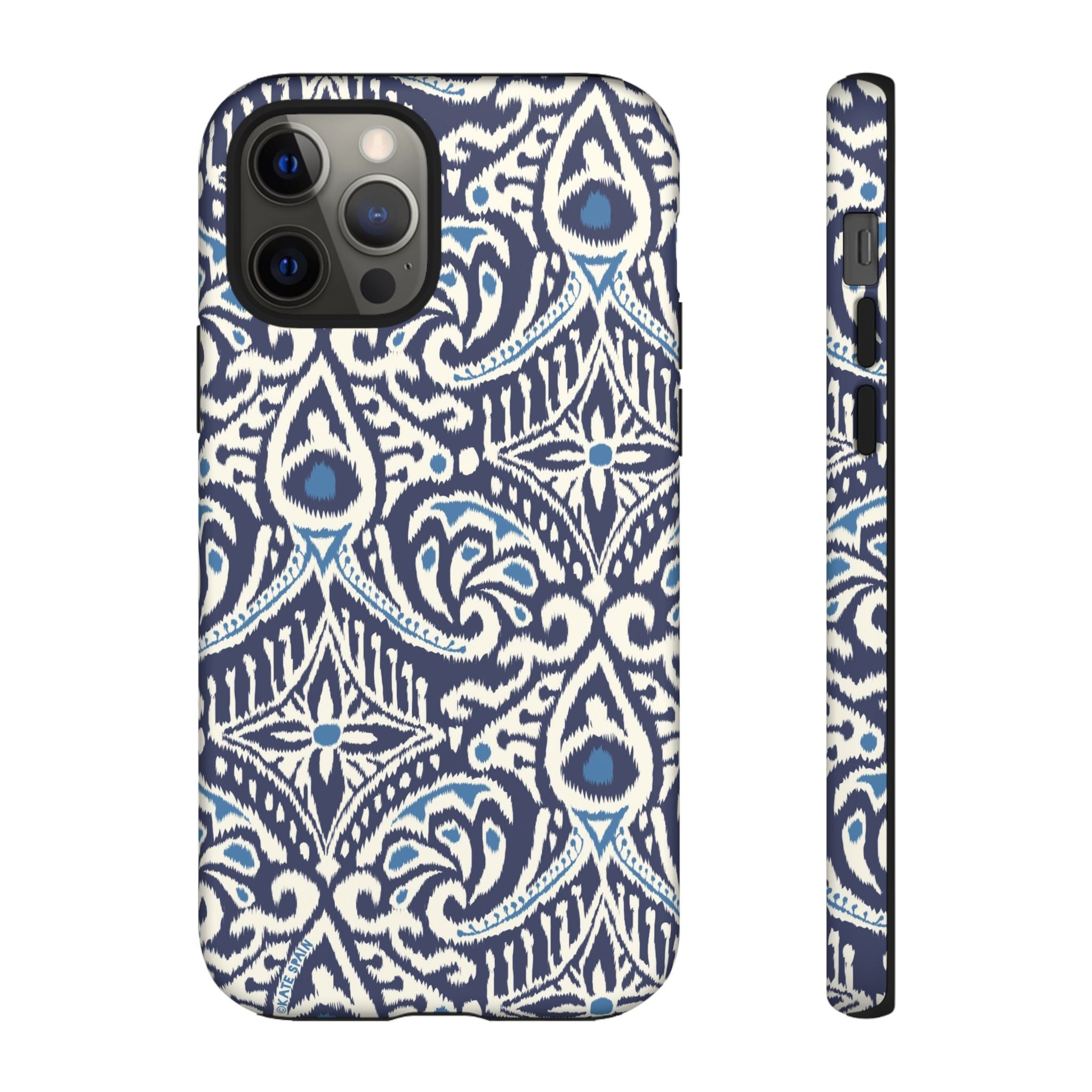 Ikat Tough iPhone 12 Pro Case – Matte | navy, cream, blue ikat medallion print