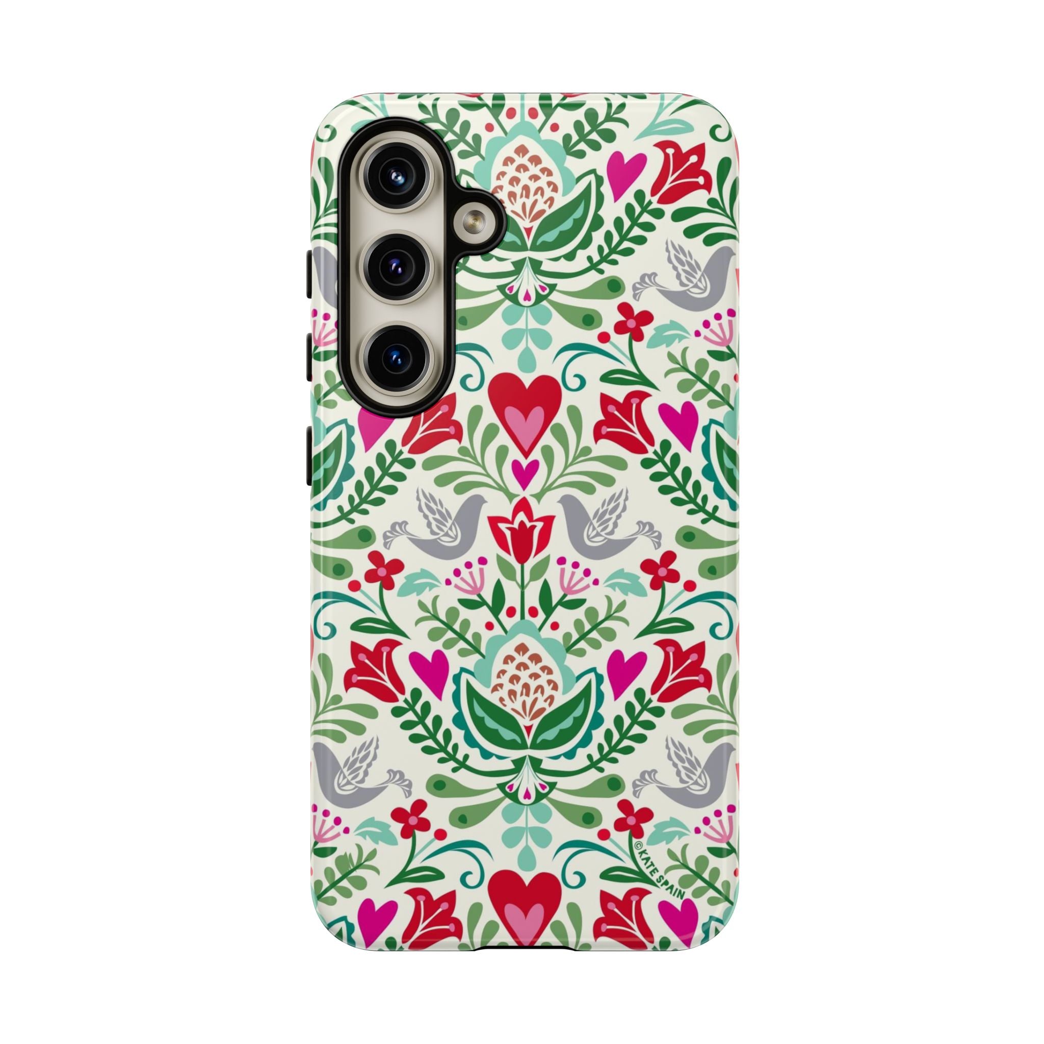Rosemaling Samsung Galaxy S24 Case – Glossy | white, red, green rosemaling floral print