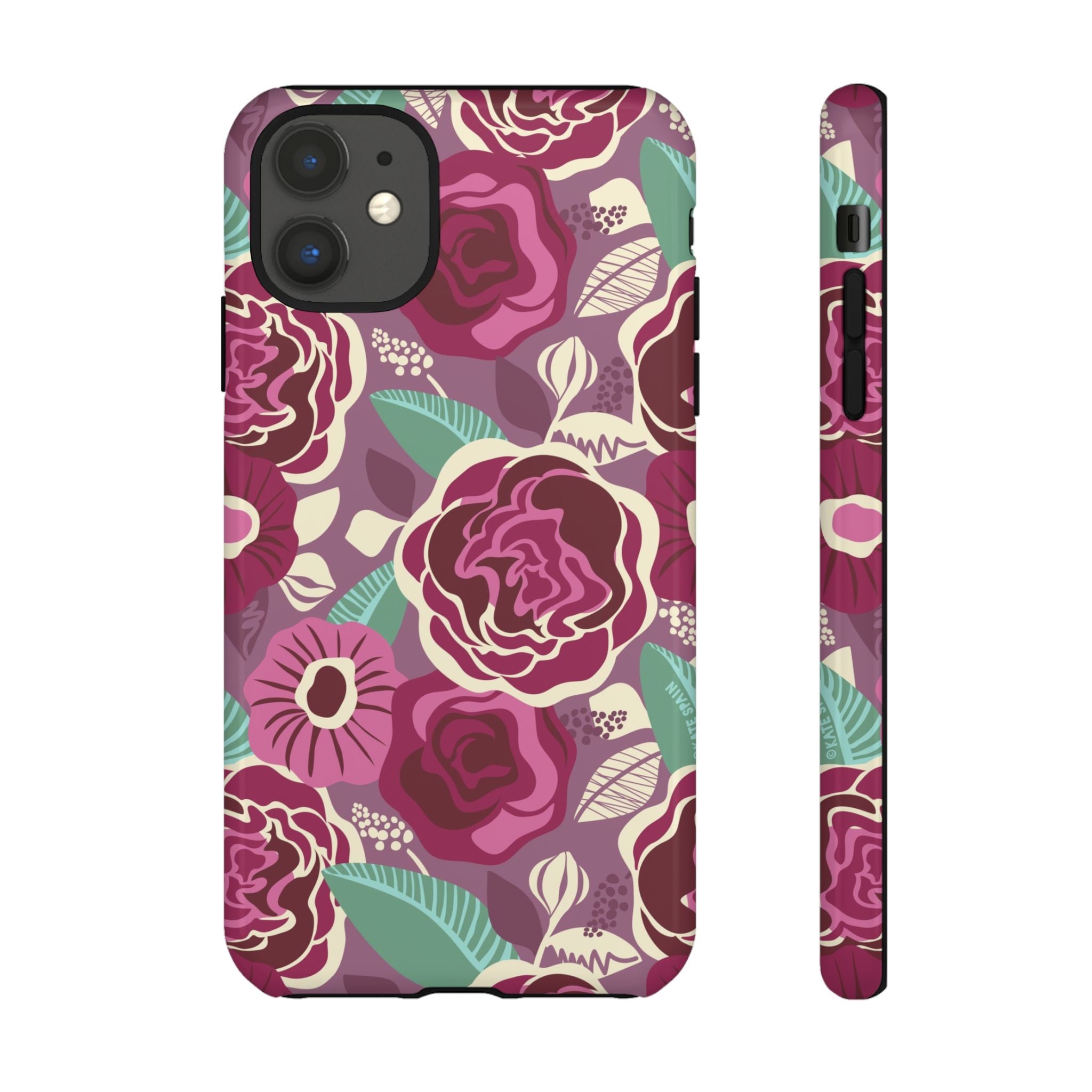 Tea Rose Burgundy Tough iPhone 11 Case – Glossy | burgundy, magenta, plum botanical rose floral print