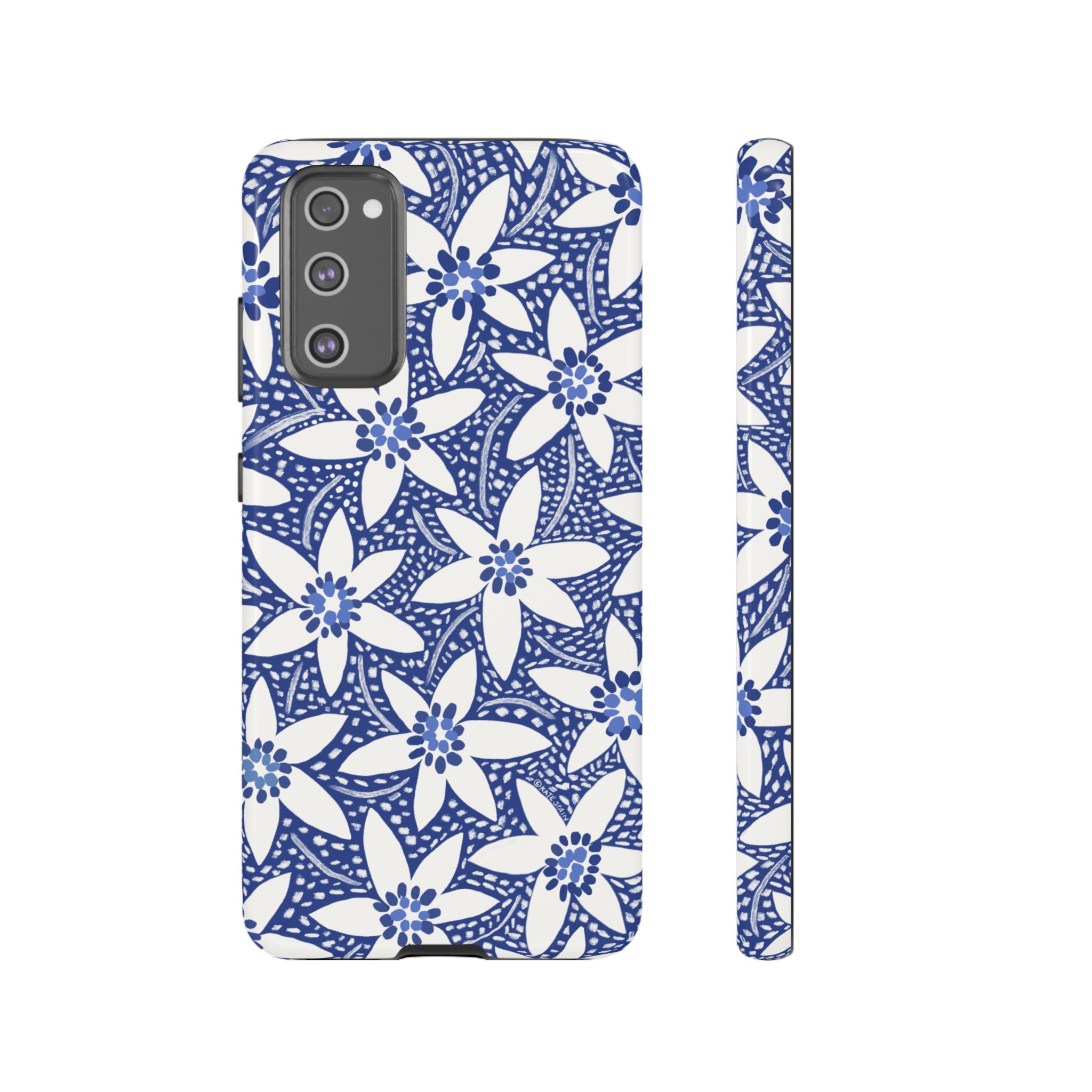 Starflower Samsung Galaxy S20 FE Case – Glossy | navy, white geometric starflower print