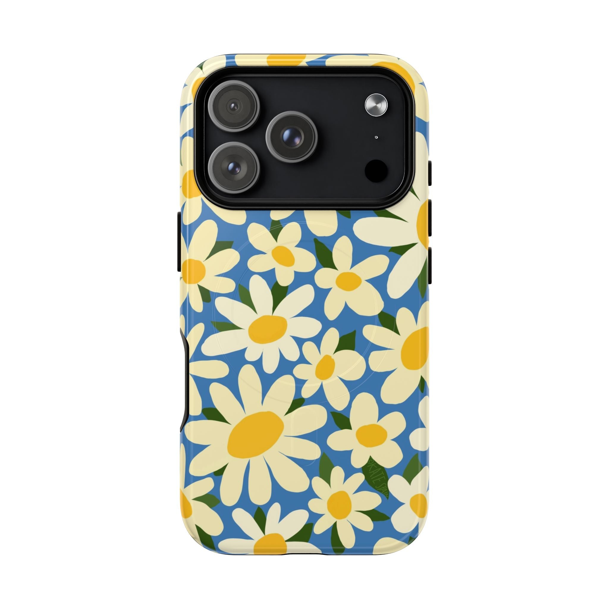 Shasta Daisy MagSafe iPhone 17 Pro Case – Glossy | blue, cream, yellow daisy floral print