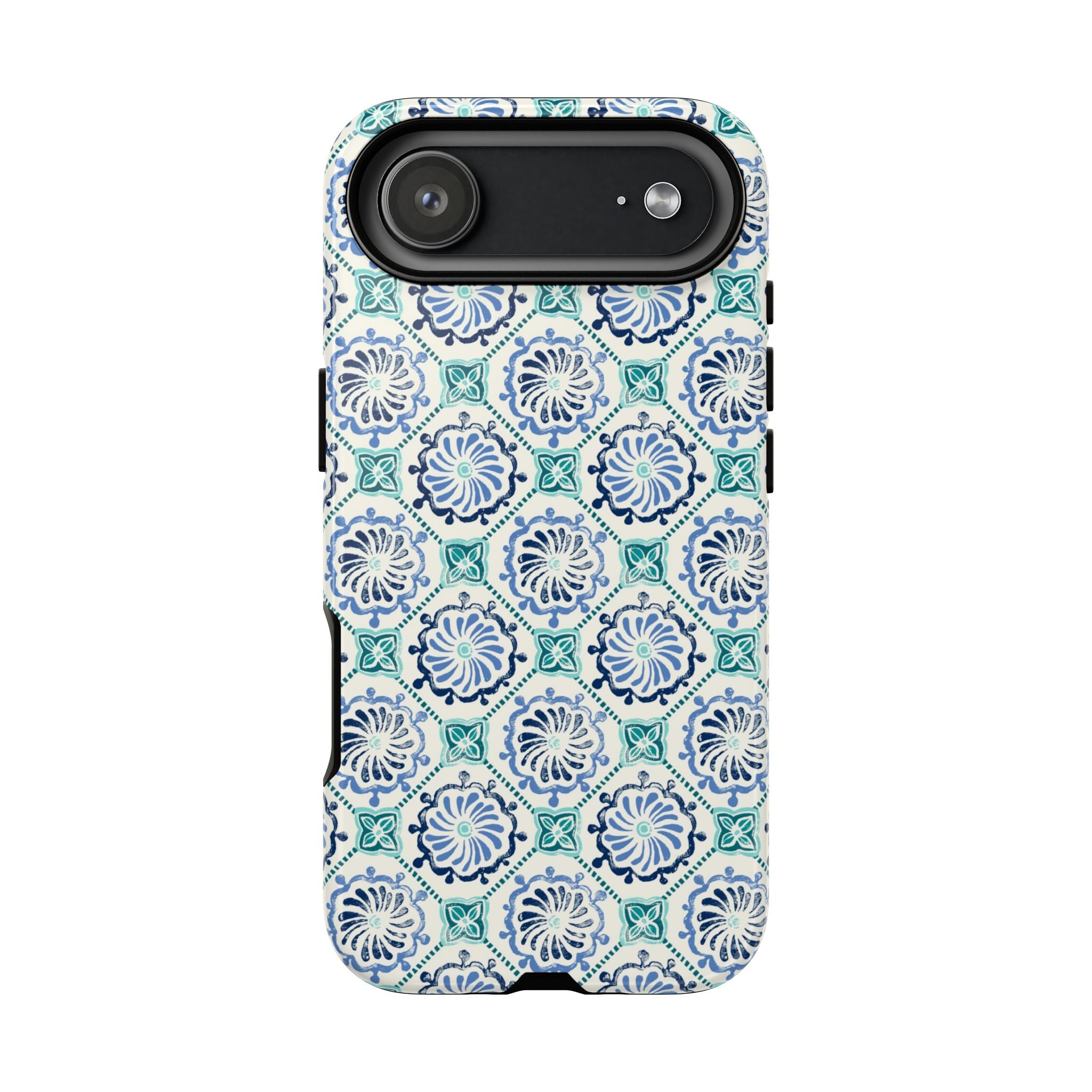Horizon Blue Tile Tough iPhone 17 Air Case – Glossy | blue, turquoise, cream white dual-layer protection