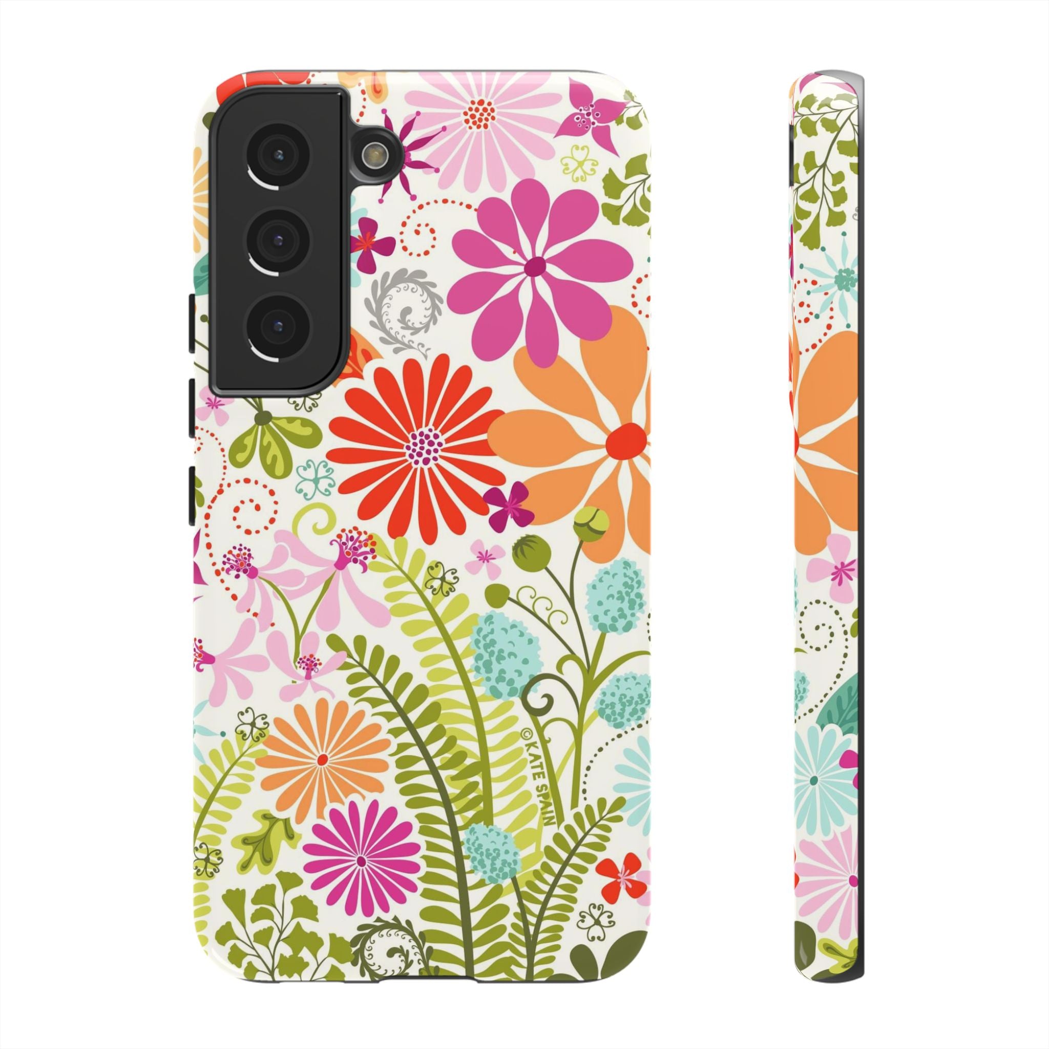 Luxury Terrain Samsung Galaxy S22 Case – Glossy | white, magenta, coral botanical woodland floral print