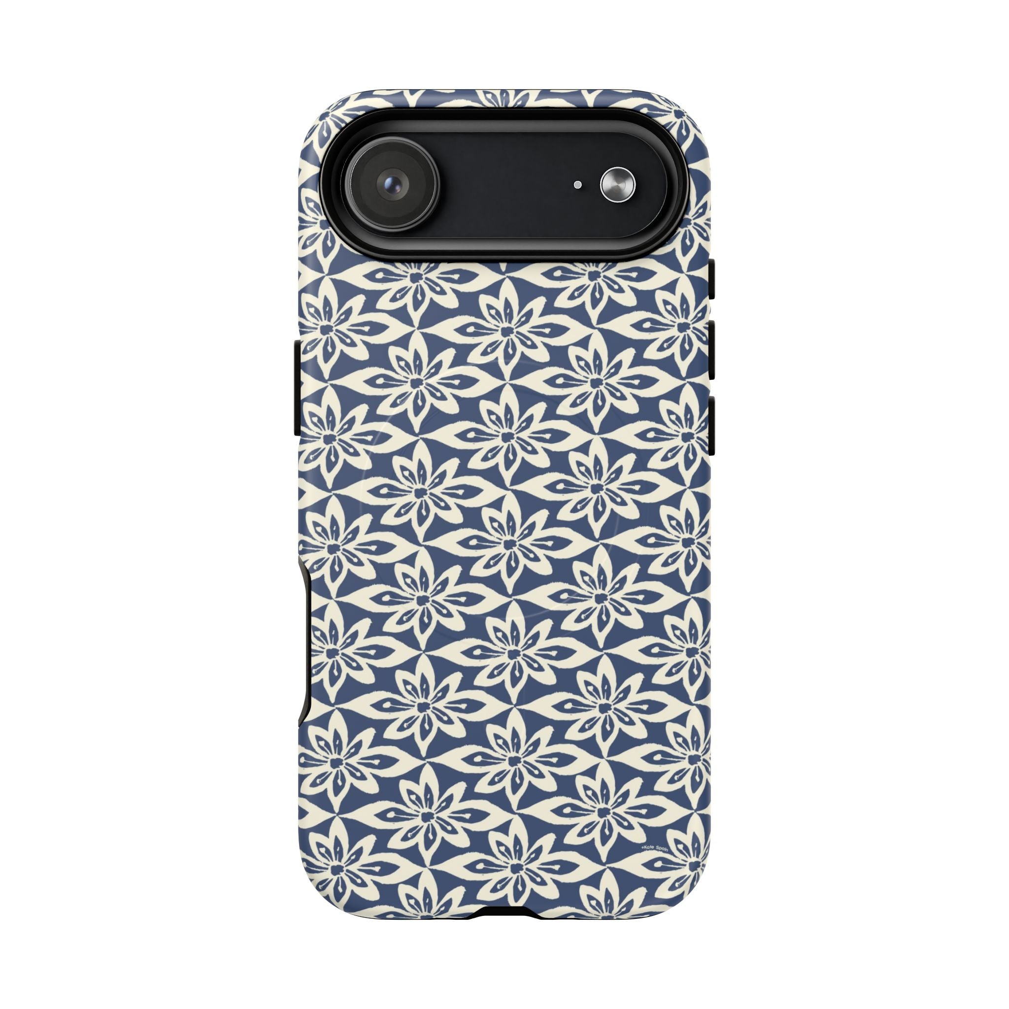 Lily Navy MagSafe iPhone 17 Air Case – Matte | graphic white lily print on deep navy — botanical MagSafe case by Kate Spain