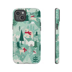 Arctica Winter Tough iPhone 15 Plus Case – Matte | aqua, evergreen, white, animal frolic winter wonderland print