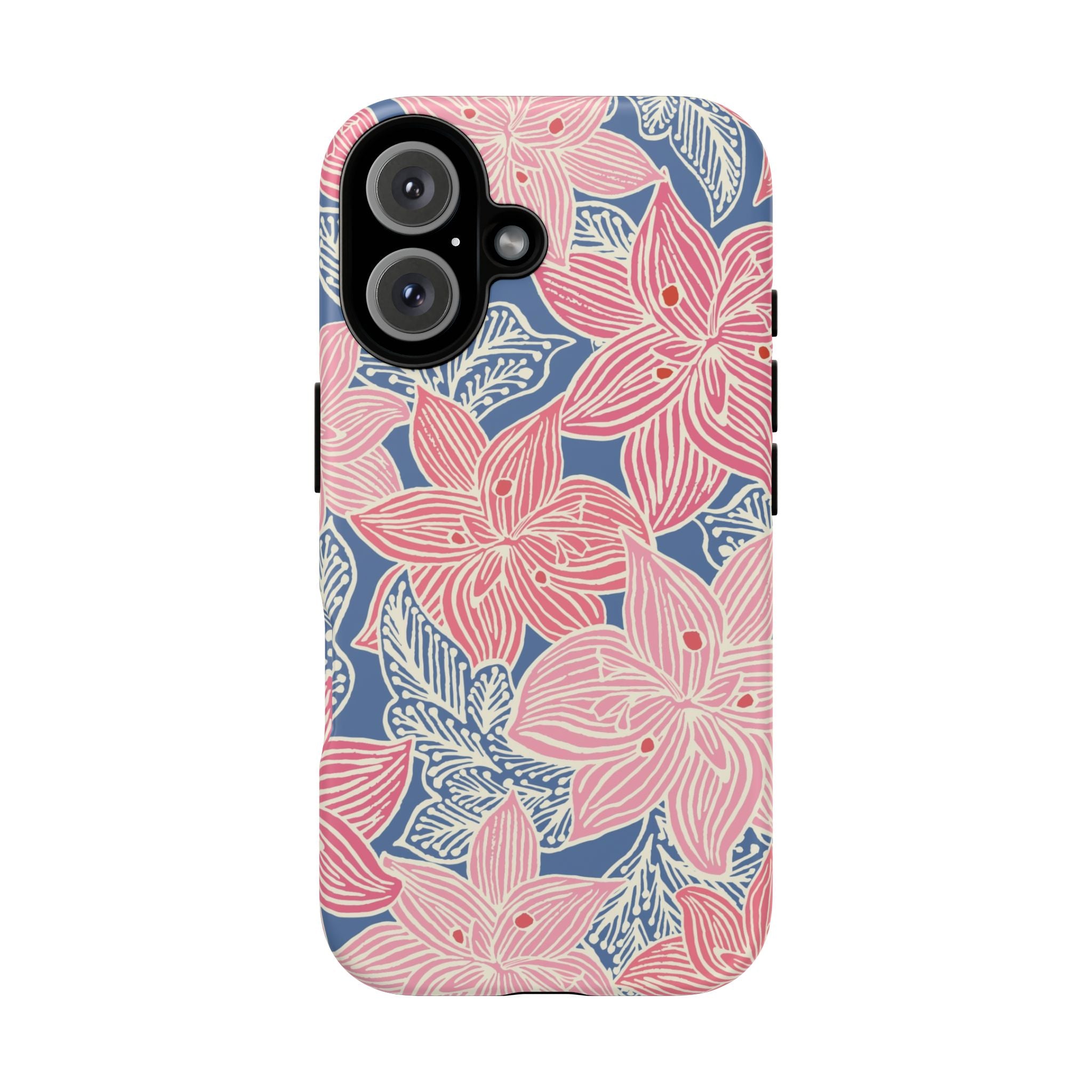 Hibiscus Lagoon Tough iPhone 16 Case – Matte | coral, blush, cream, dusty blue hibiscus botanical print