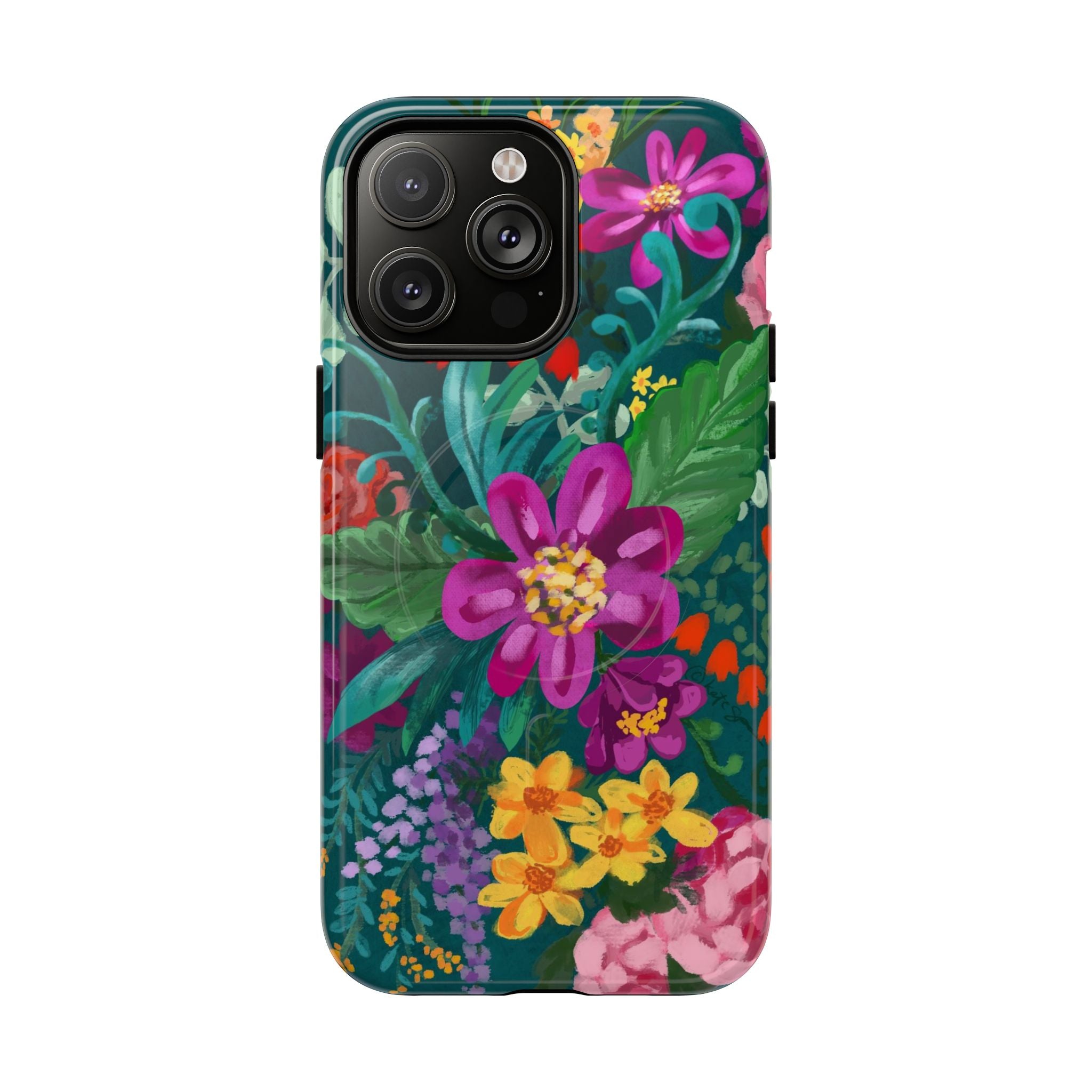 Posy MagSafe iPhone 14 Pro Max Case – Glossy | teal, purple, magenta, yellow botanical wildflower print