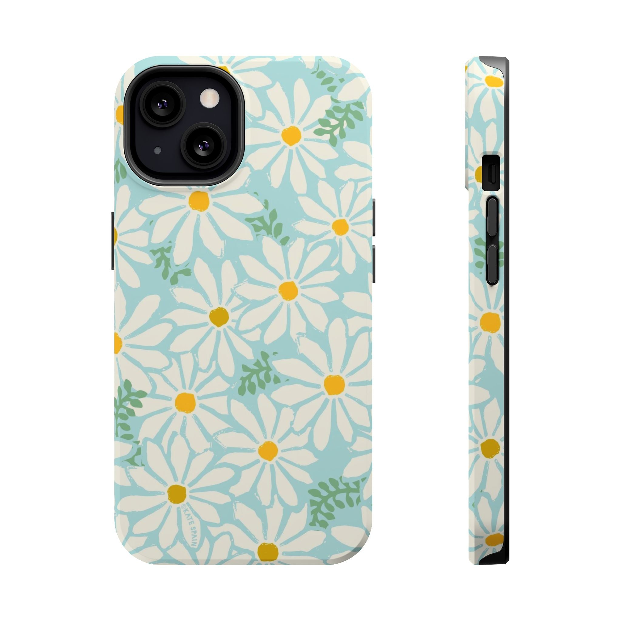 Daisies MagSafe iPhone 13 Case – Matte | white, yellow, aqua watercolor daisy print